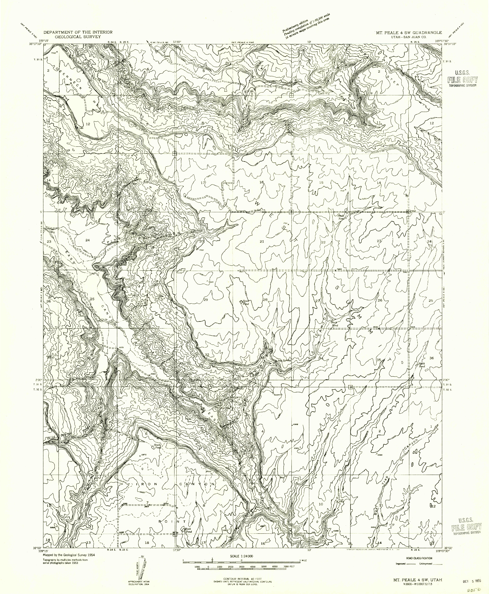 USGS 1:24000-SCALE QUADRANGLE FOR MT PEALE 4 SW, UT 1954