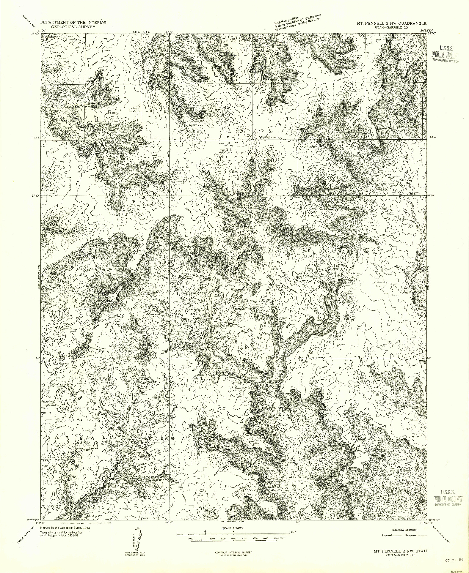 USGS 1:24000-SCALE QUADRANGLE FOR MT PENNELL 2 NW, UT 1953