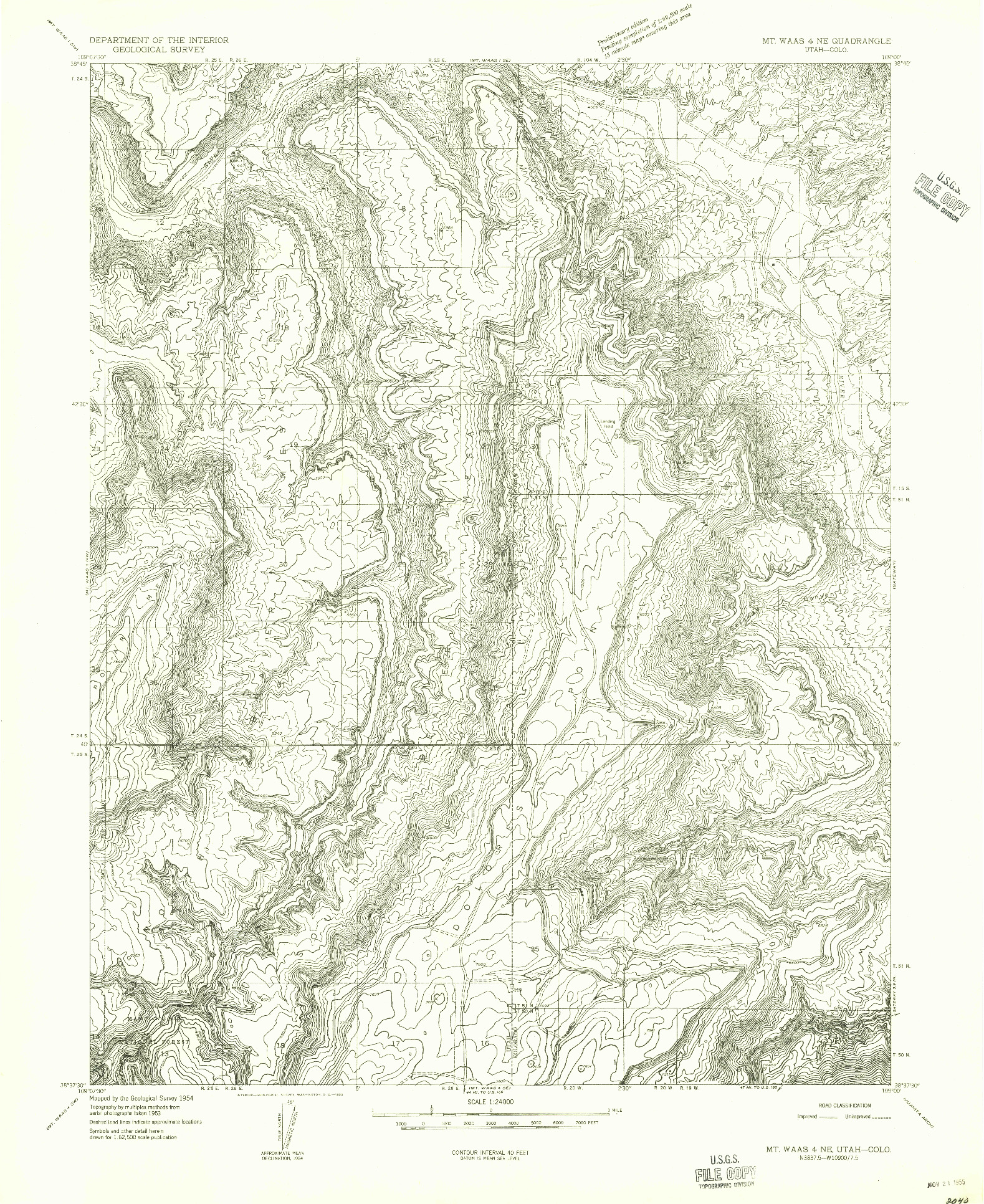 USGS 1:24000-SCALE QUADRANGLE FOR MT. WAAS 4 NE, UT 1954