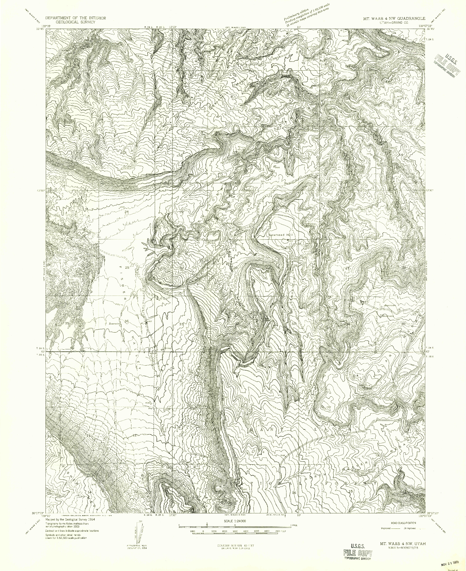 USGS 1:24000-SCALE QUADRANGLE FOR MT. WAAS 4 NW, UT 1954