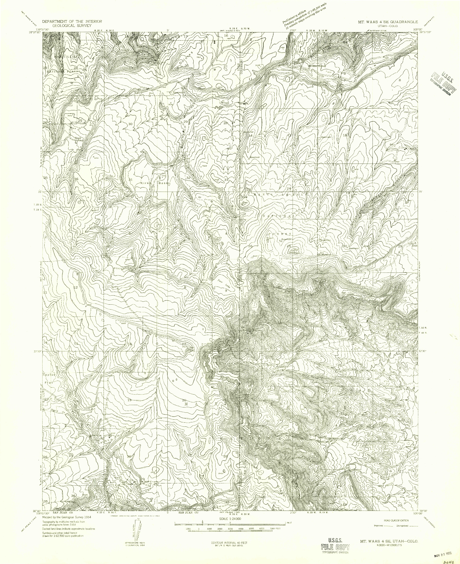 USGS 1:24000-SCALE QUADRANGLE FOR MT. WAAS 4 SE, UT 1954