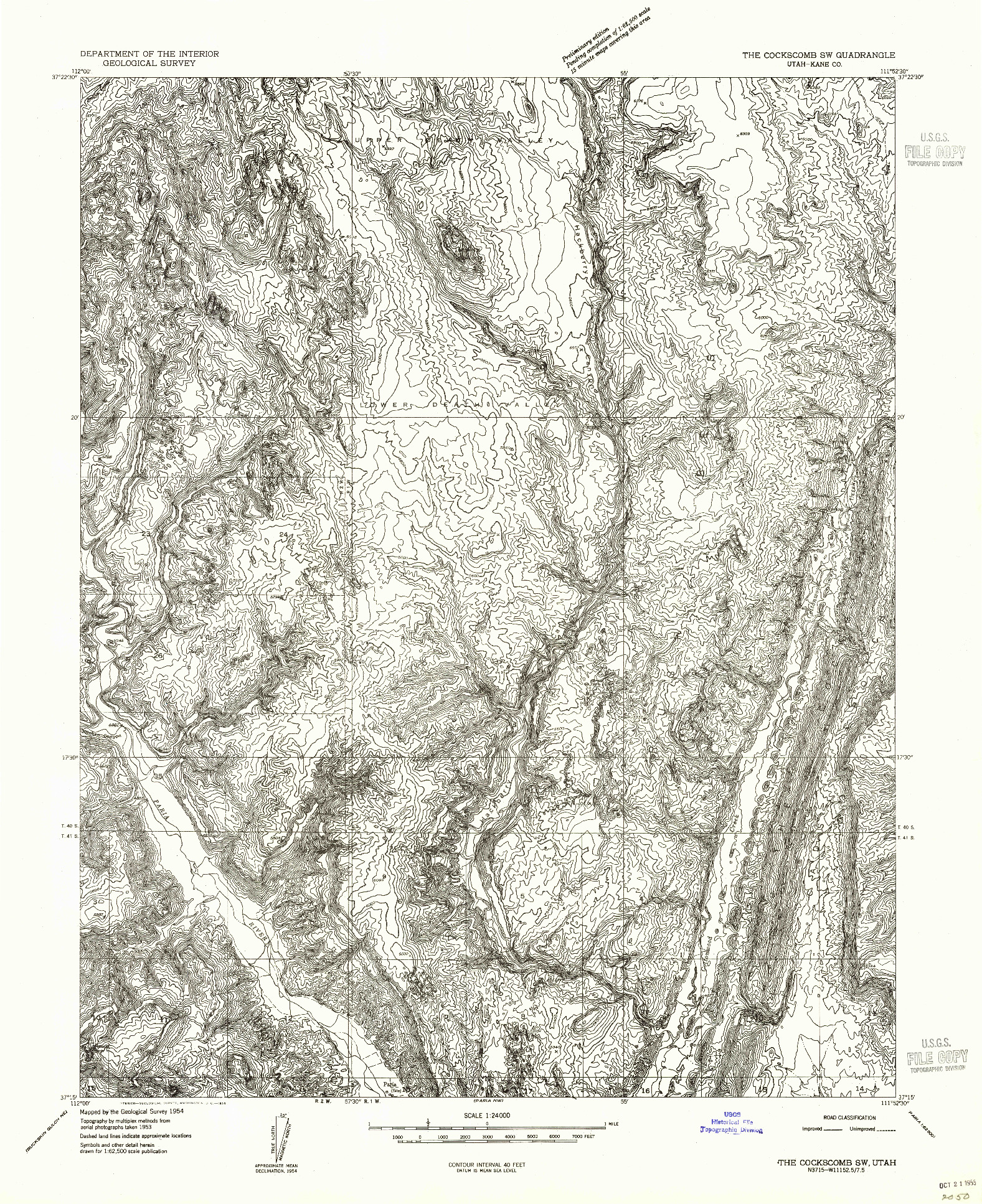 USGS 1:24000-SCALE QUADRANGLE FOR THE COCKSCOB SW, UT 1955