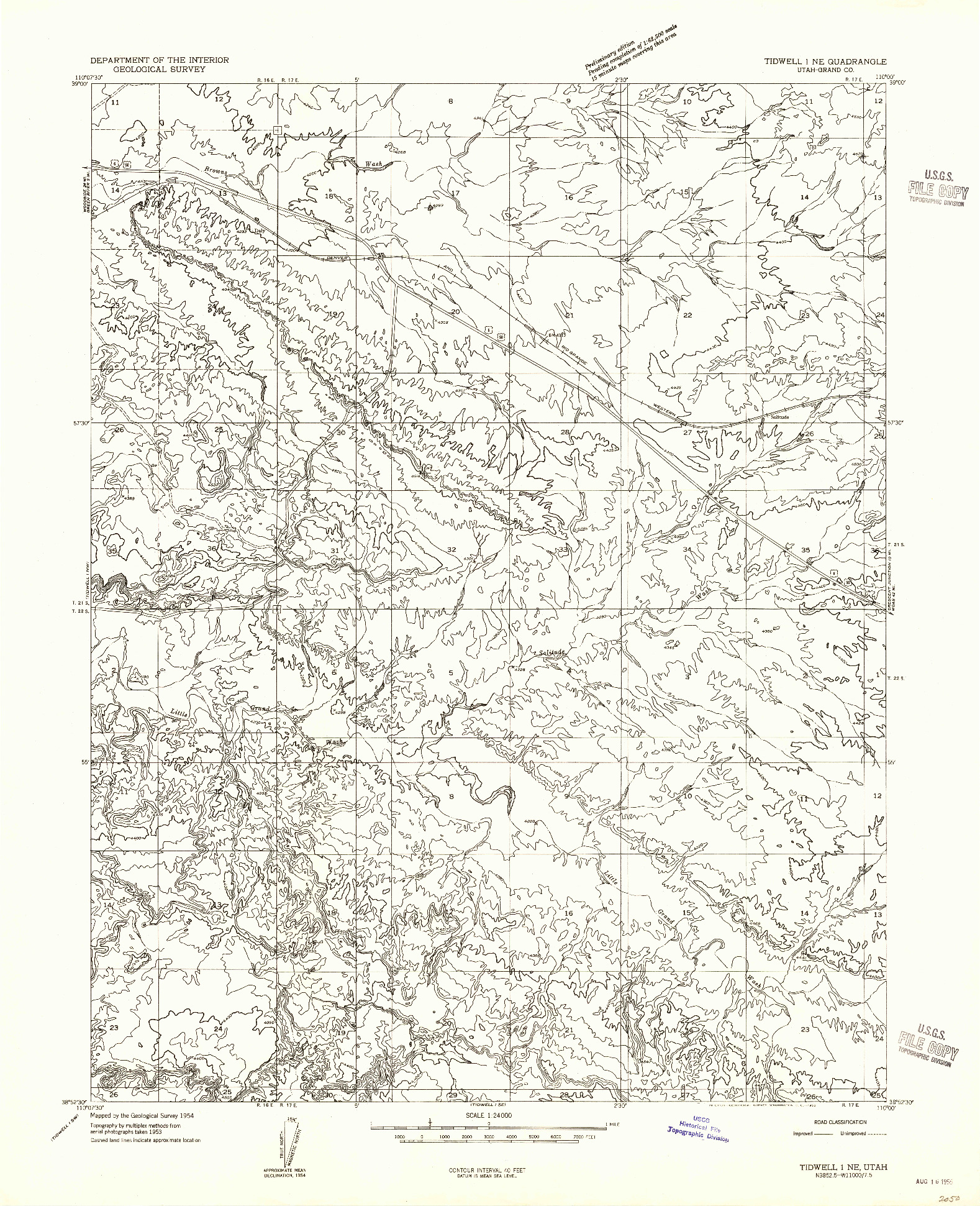 USGS 1:24000-SCALE QUADRANGLE FOR TIDWELL 1 NE, UT 1954