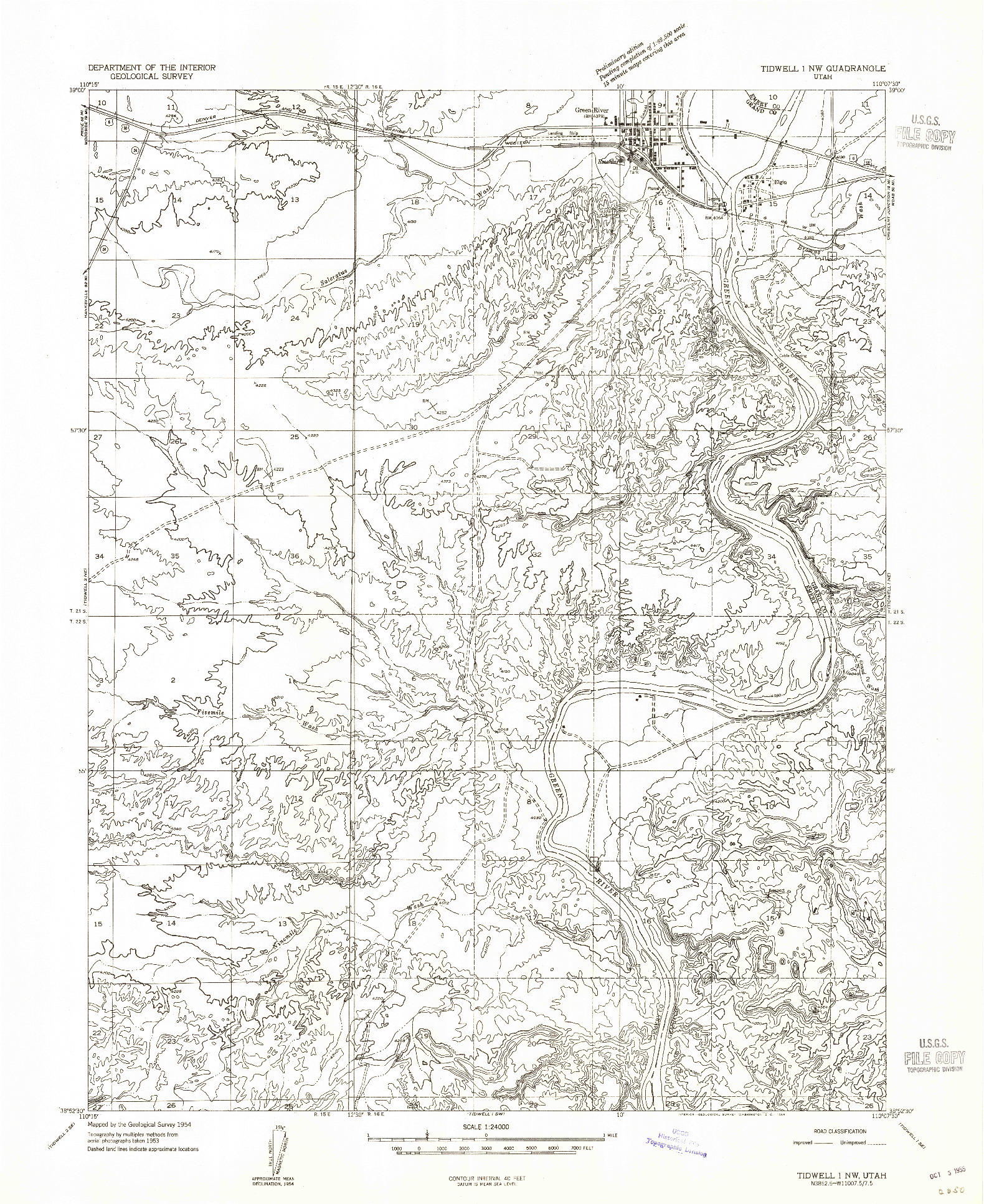 USGS 1:24000-SCALE QUADRANGLE FOR TIDWELL 1 NW, UT 1954