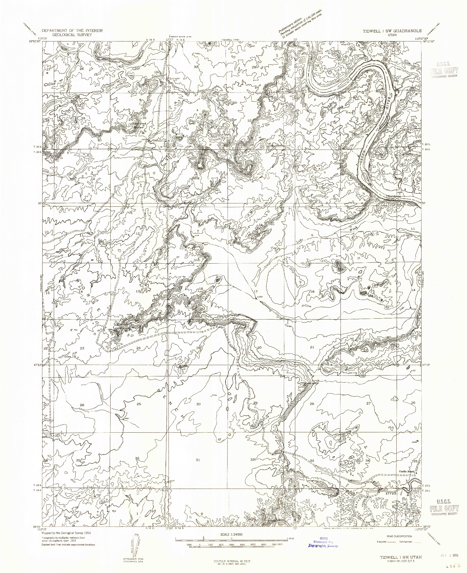 USGS 1:24000-SCALE QUADRANGLE FOR TIDWELL 1 SW, UT 1954