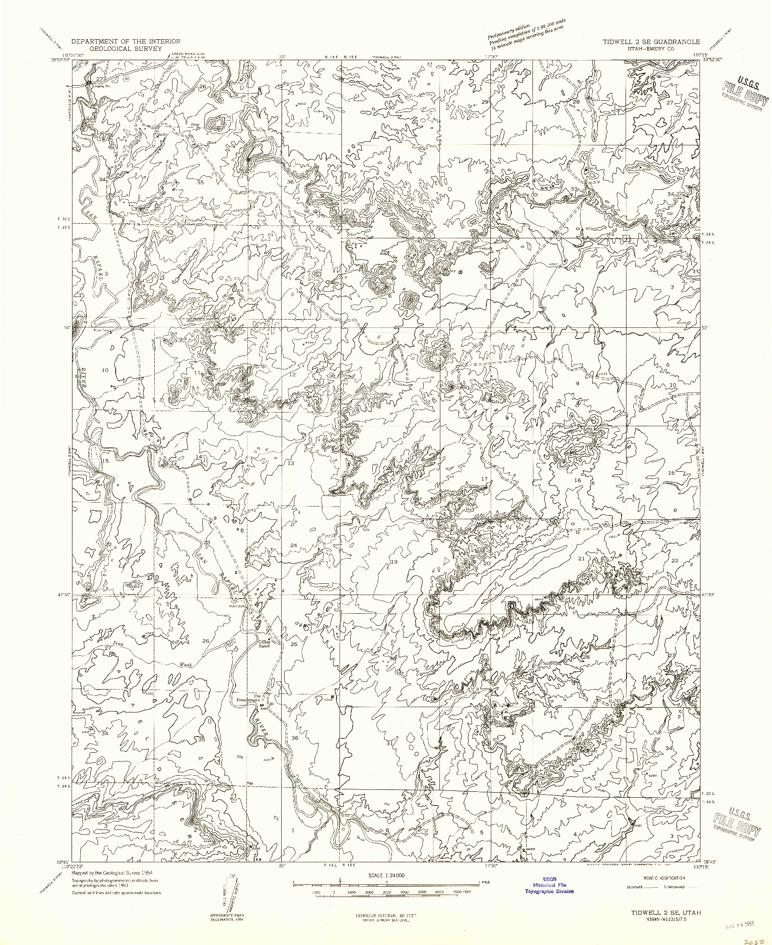 USGS 1:24000-SCALE QUADRANGLE FOR TIDWELL 2 SE, UT 1954