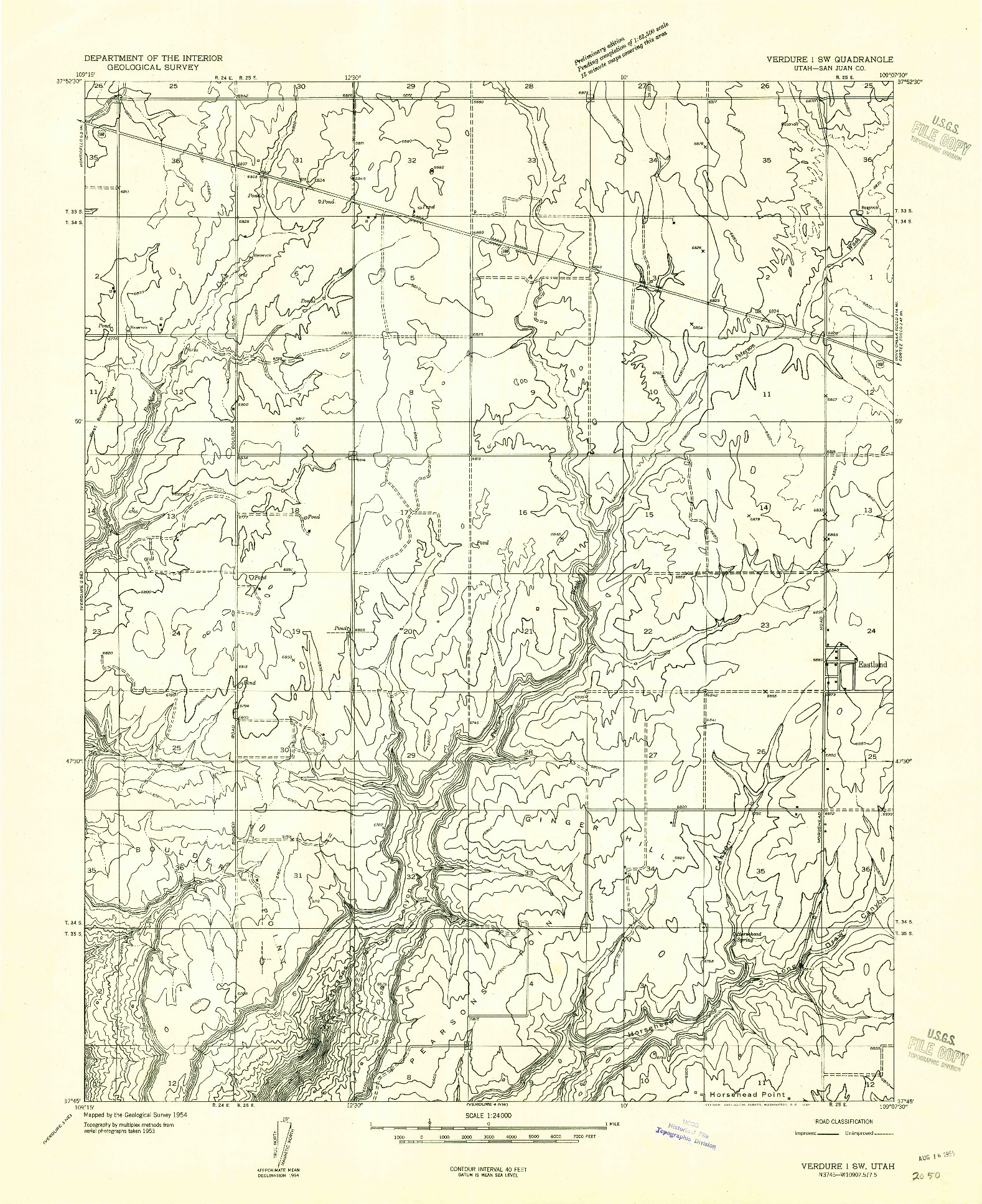 USGS 1:24000-SCALE QUADRANGLE FOR VERDURE 1 SW, UT 1955