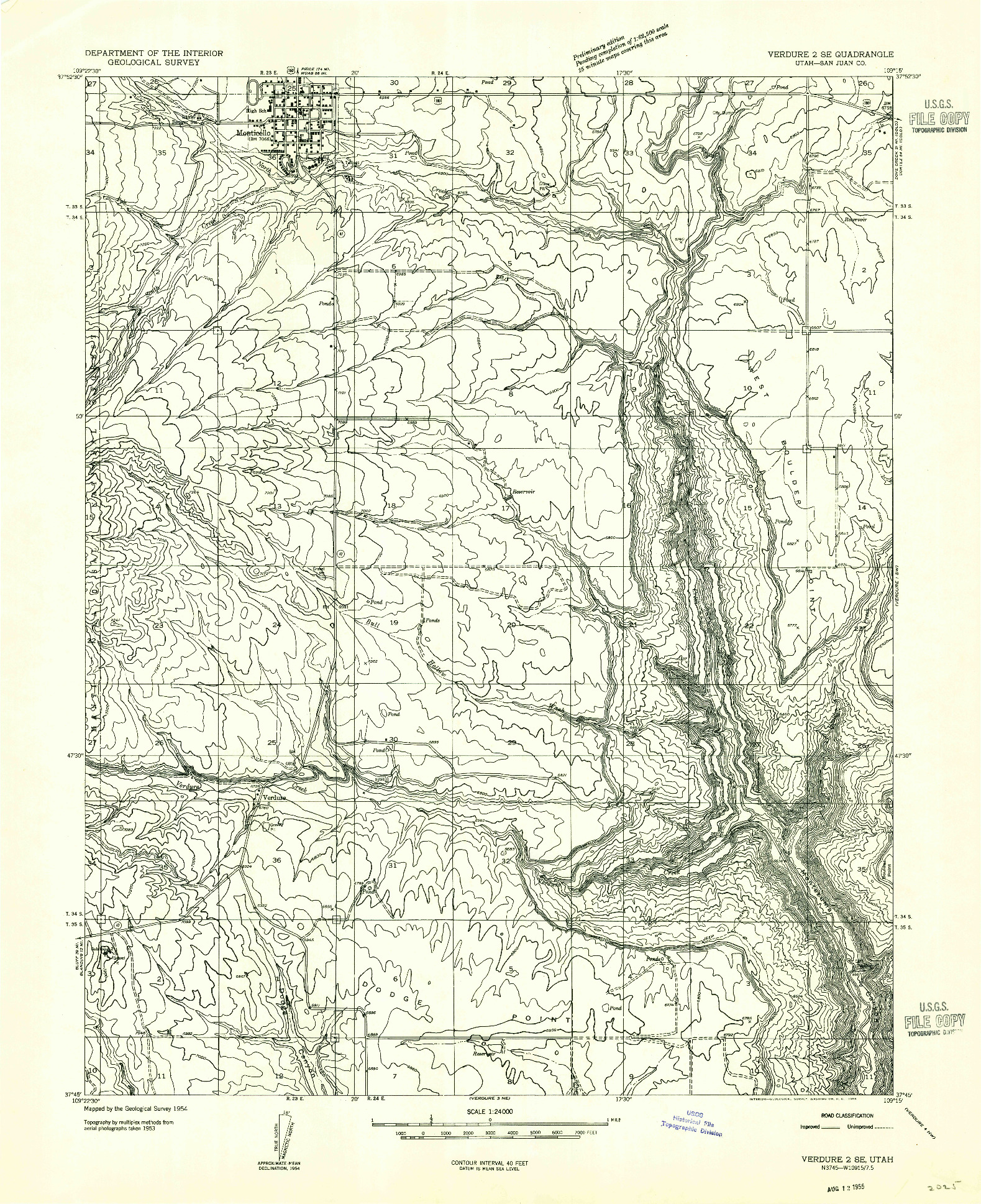 USGS 1:24000-SCALE QUADRANGLE FOR VERDURE 2 SE, UT 1955