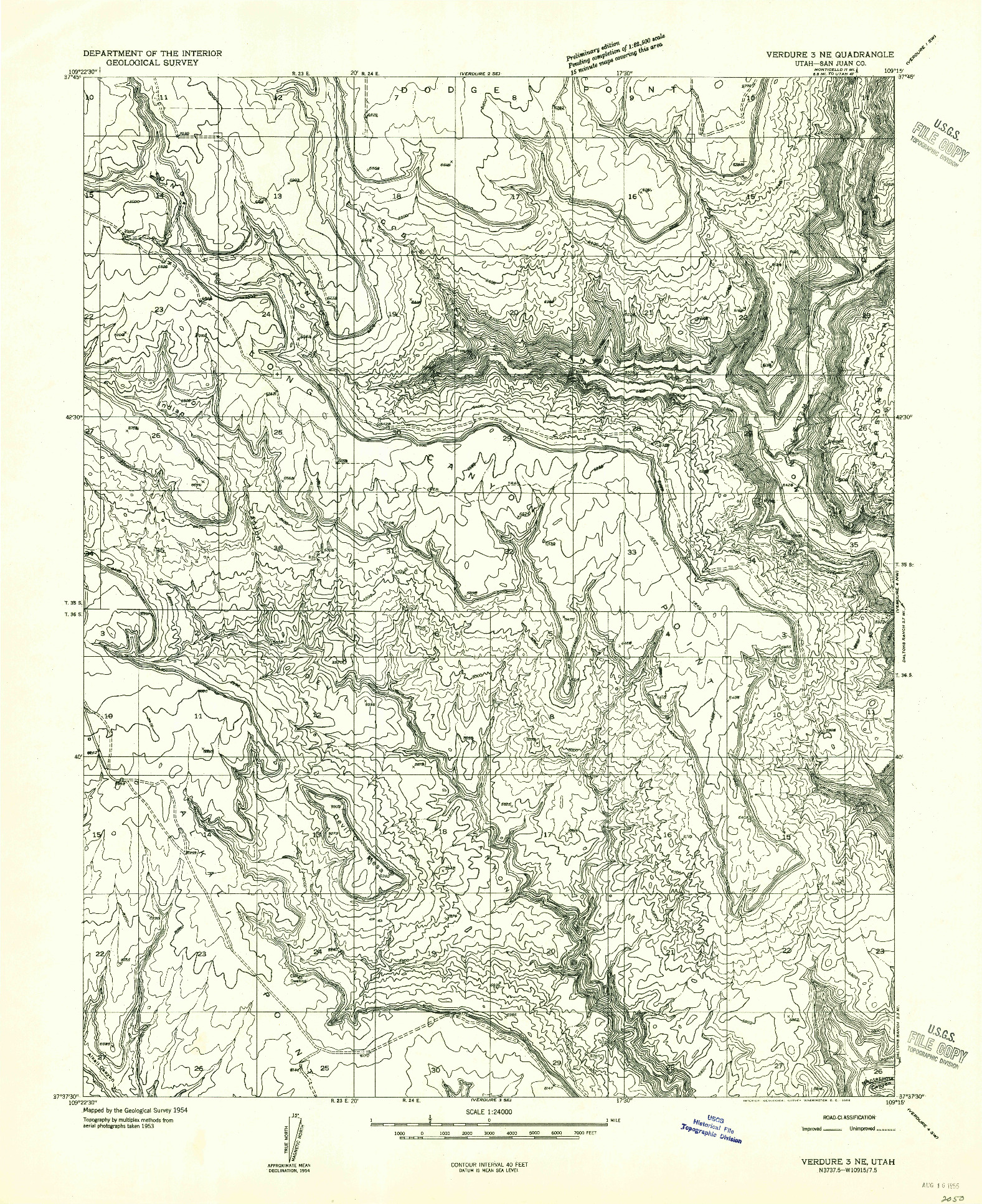 USGS 1:24000-SCALE QUADRANGLE FOR VERDURE 3 NE, UT 1955