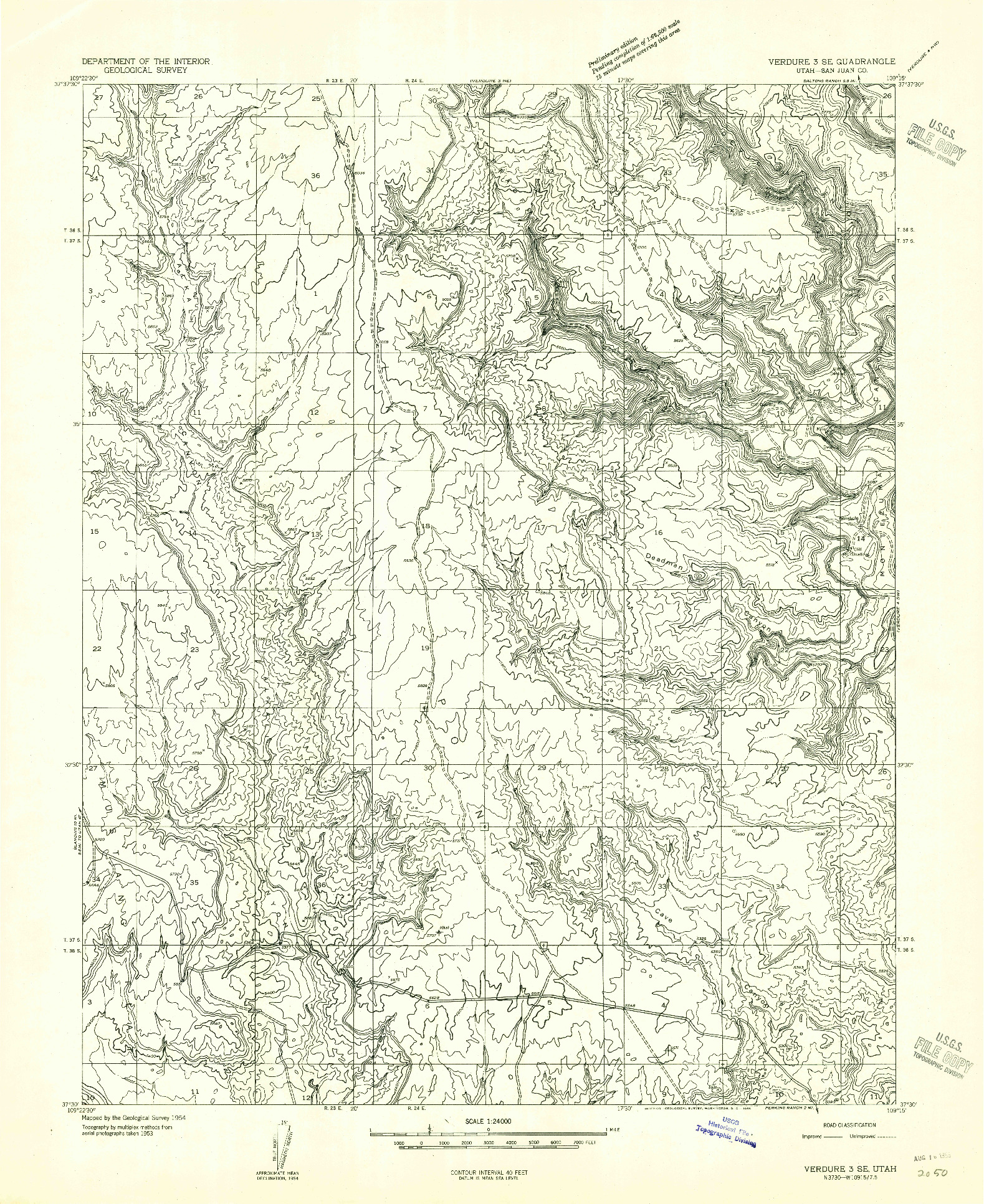 USGS 1:24000-SCALE QUADRANGLE FOR VERDURE 3 SE, UT 1955
