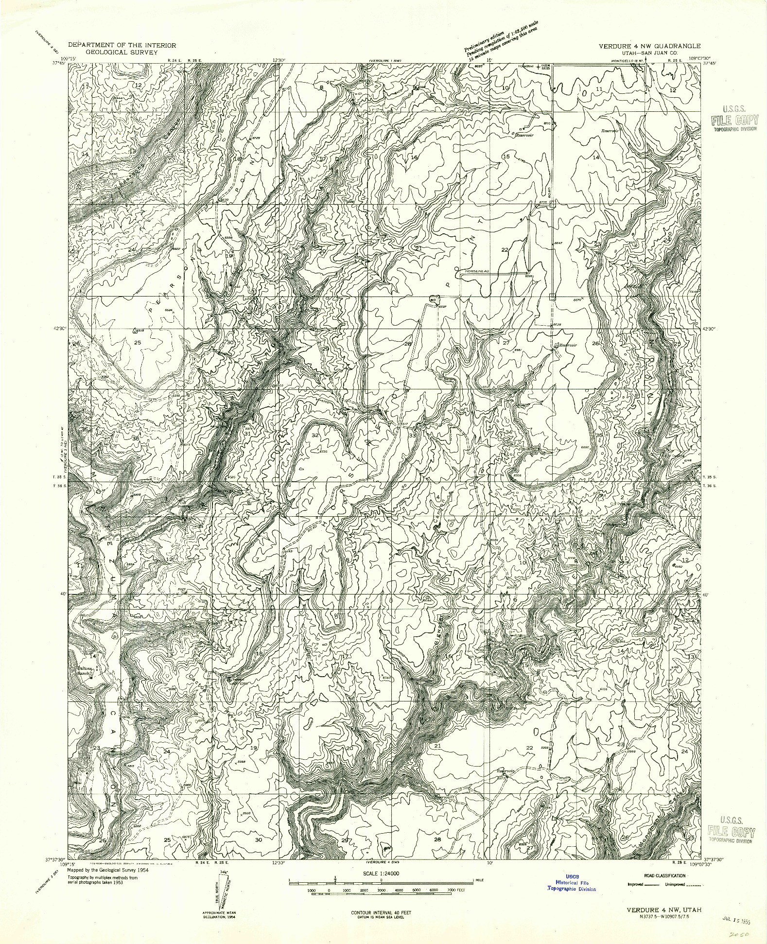 USGS 1:24000-SCALE QUADRANGLE FOR VERDURE 4 NW, UT 1955
