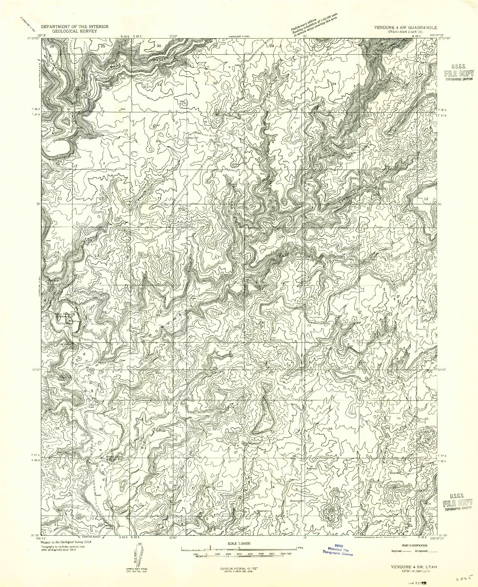 USGS 1:24000-SCALE QUADRANGLE FOR VERDURE 4 SW, UT 1955