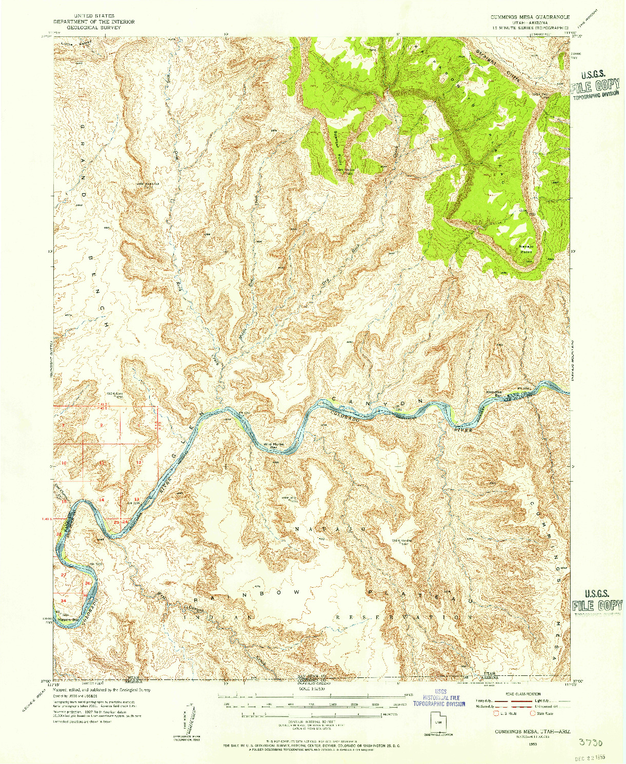 USGS 1:62500-SCALE QUADRANGLE FOR CUMMINGS MESA, UT 1953