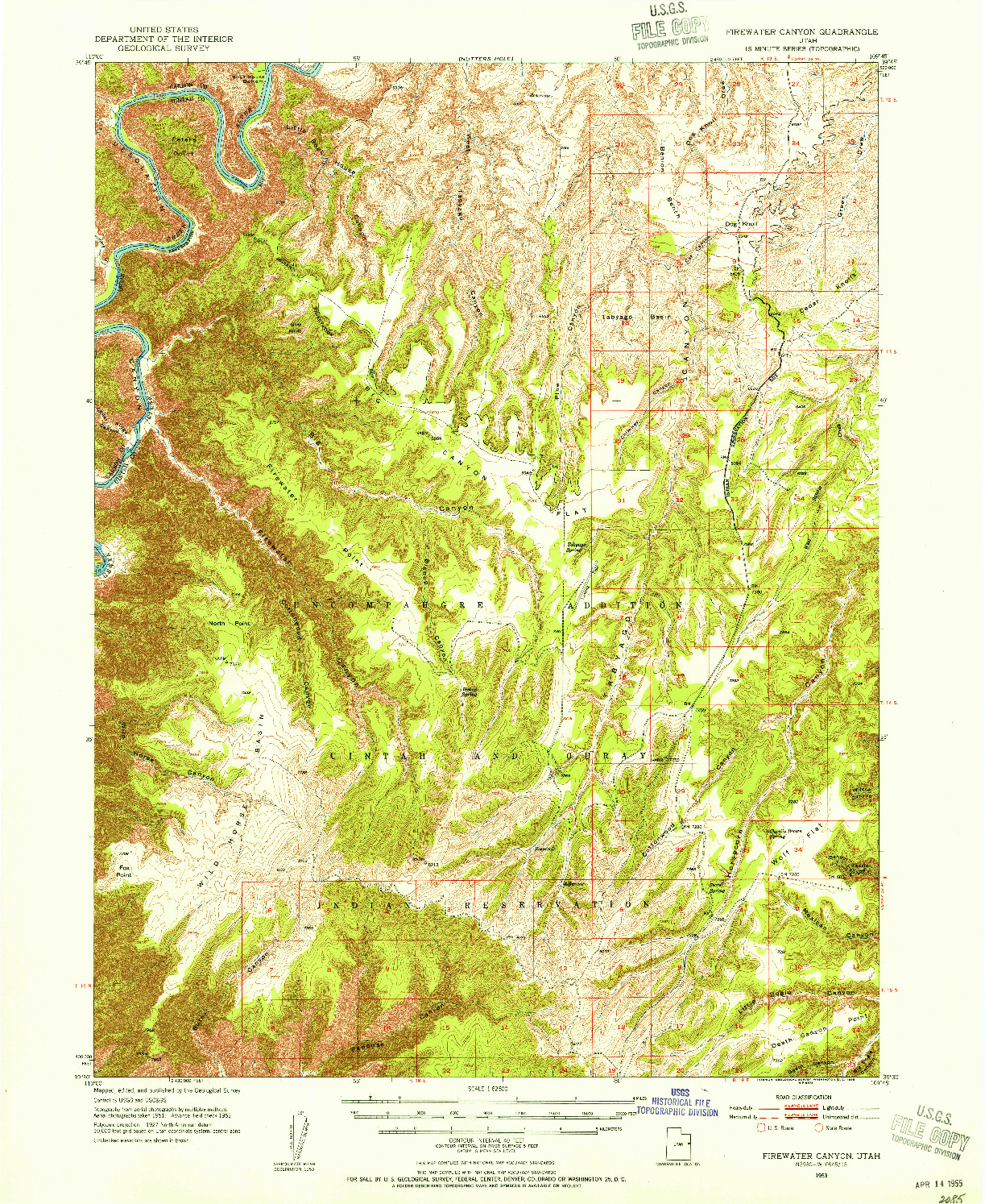 USGS 1:62500-SCALE QUADRANGLE FOR FIREWATER CANYON, UT 1953