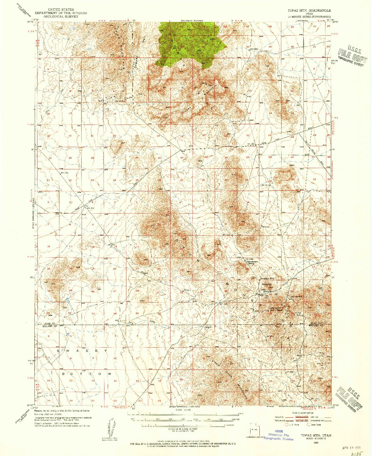 USGS 1:62500-SCALE QUADRANGLE FOR TOPAZ MTN, UT 1953