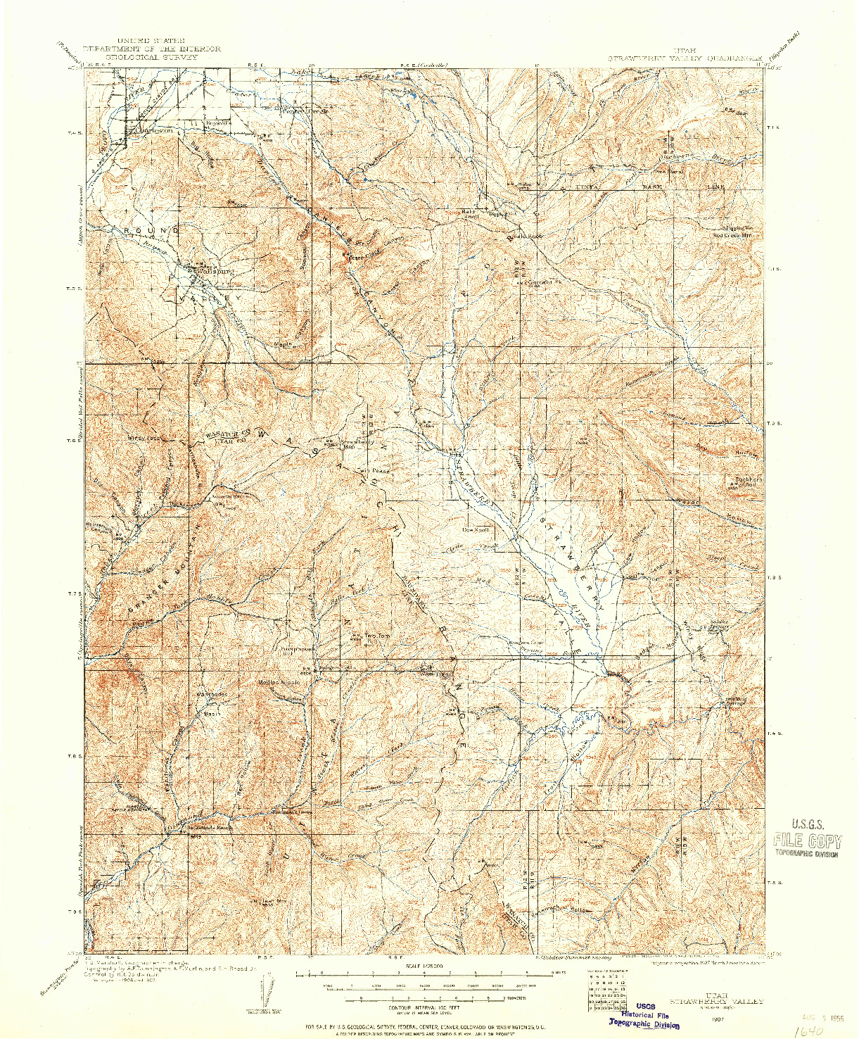 USGS 1:125000-SCALE QUADRANGLE FOR STRAWBERRY VALLEY, UT 1907