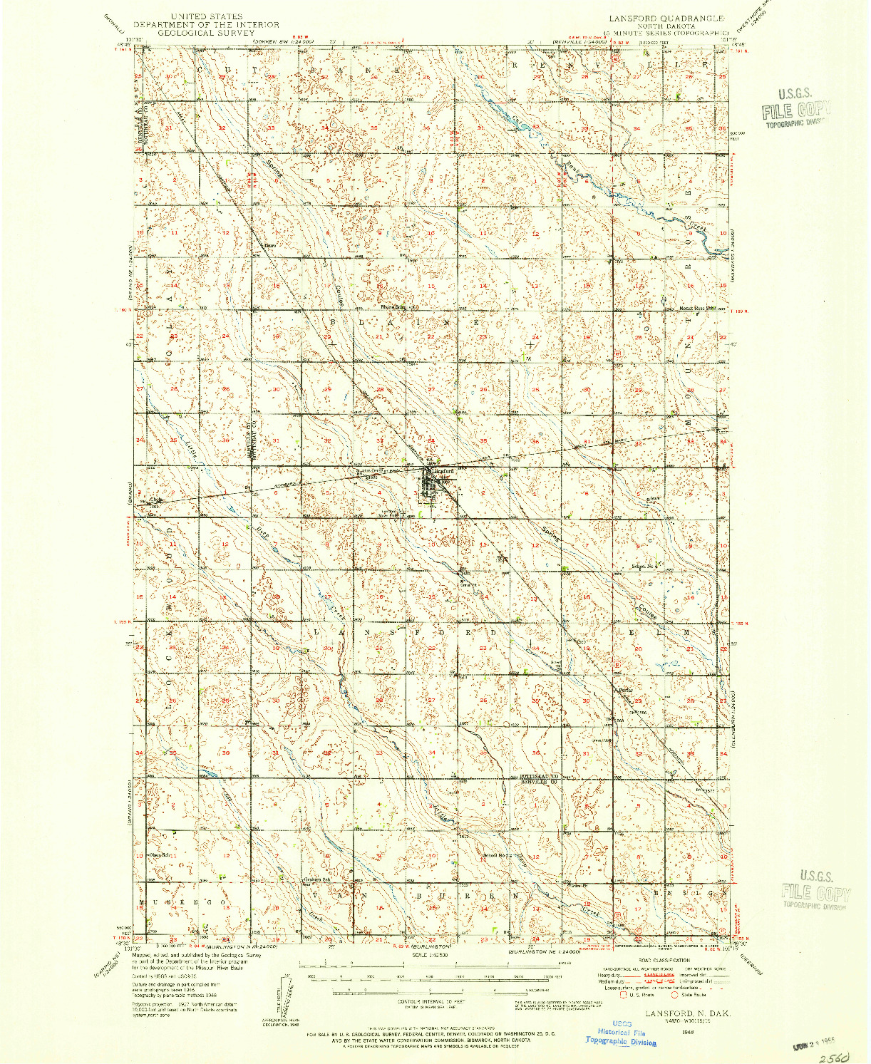 USGS 1:62500-SCALE QUADRANGLE FOR LANSFORD, ND 1948