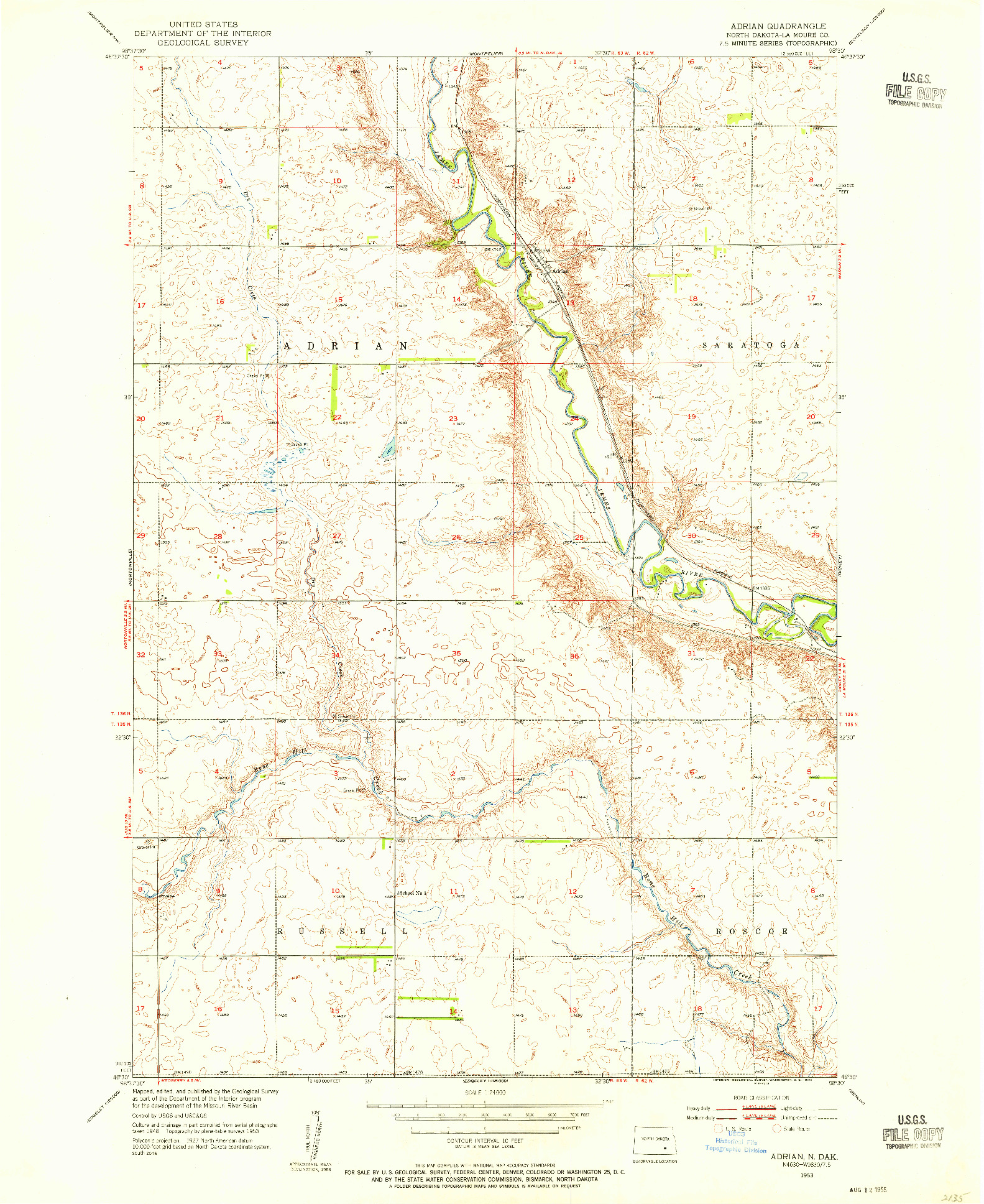 USGS 1:24000-SCALE QUADRANGLE FOR ADRIAN, ND 1953