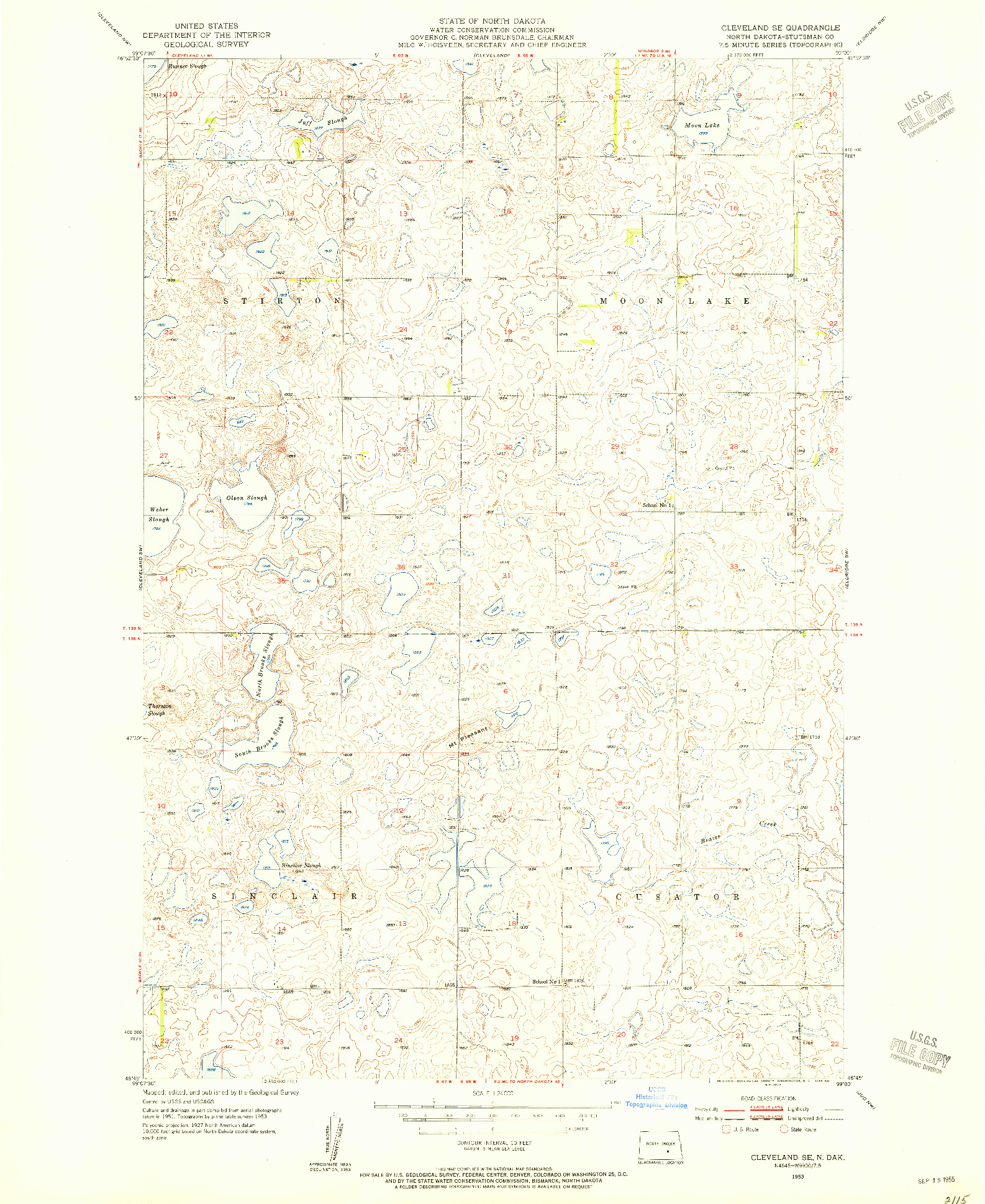 USGS 1:24000-SCALE QUADRANGLE FOR CLEVELAND SE, ND 1953