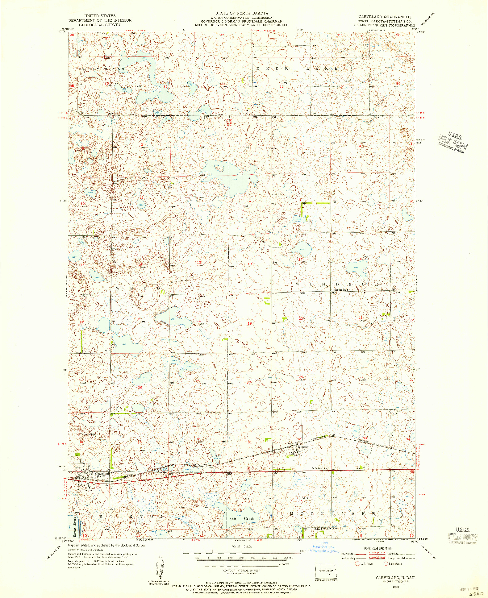 USGS 1:24000-SCALE QUADRANGLE FOR CLEVELAND, ND 1953