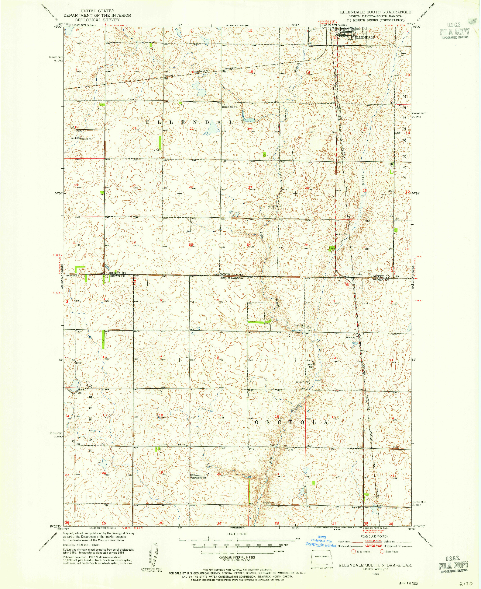 USGS 1:24000-SCALE QUADRANGLE FOR ELLENDALE SOUTH, ND 1953