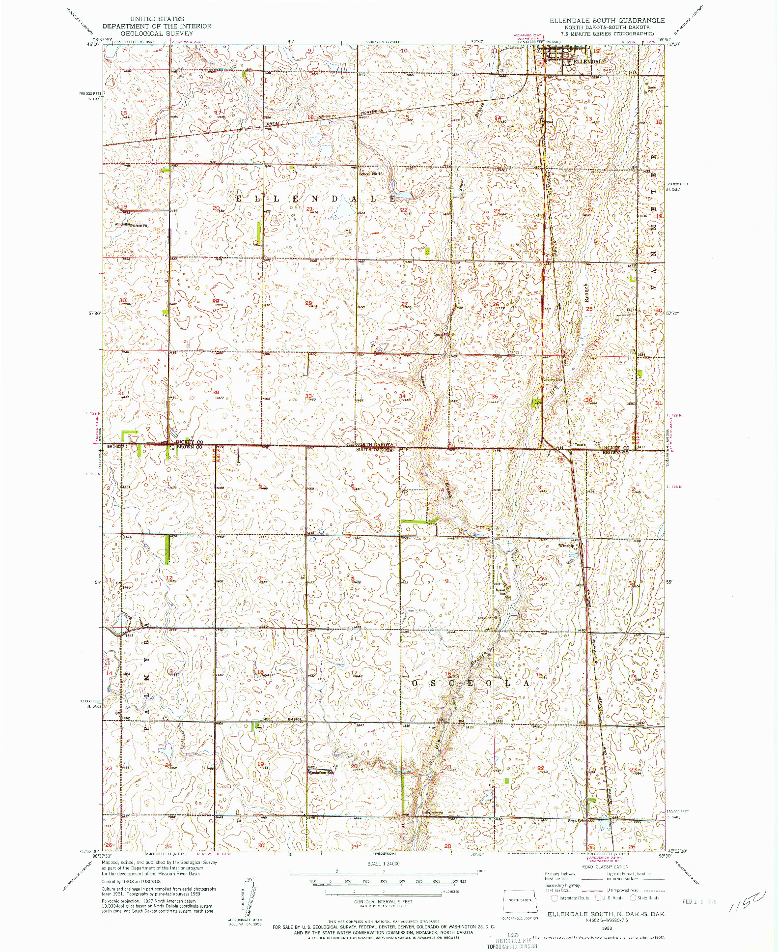 USGS 1:24000-SCALE QUADRANGLE FOR ELLENDALE SOUTH, ND 1953