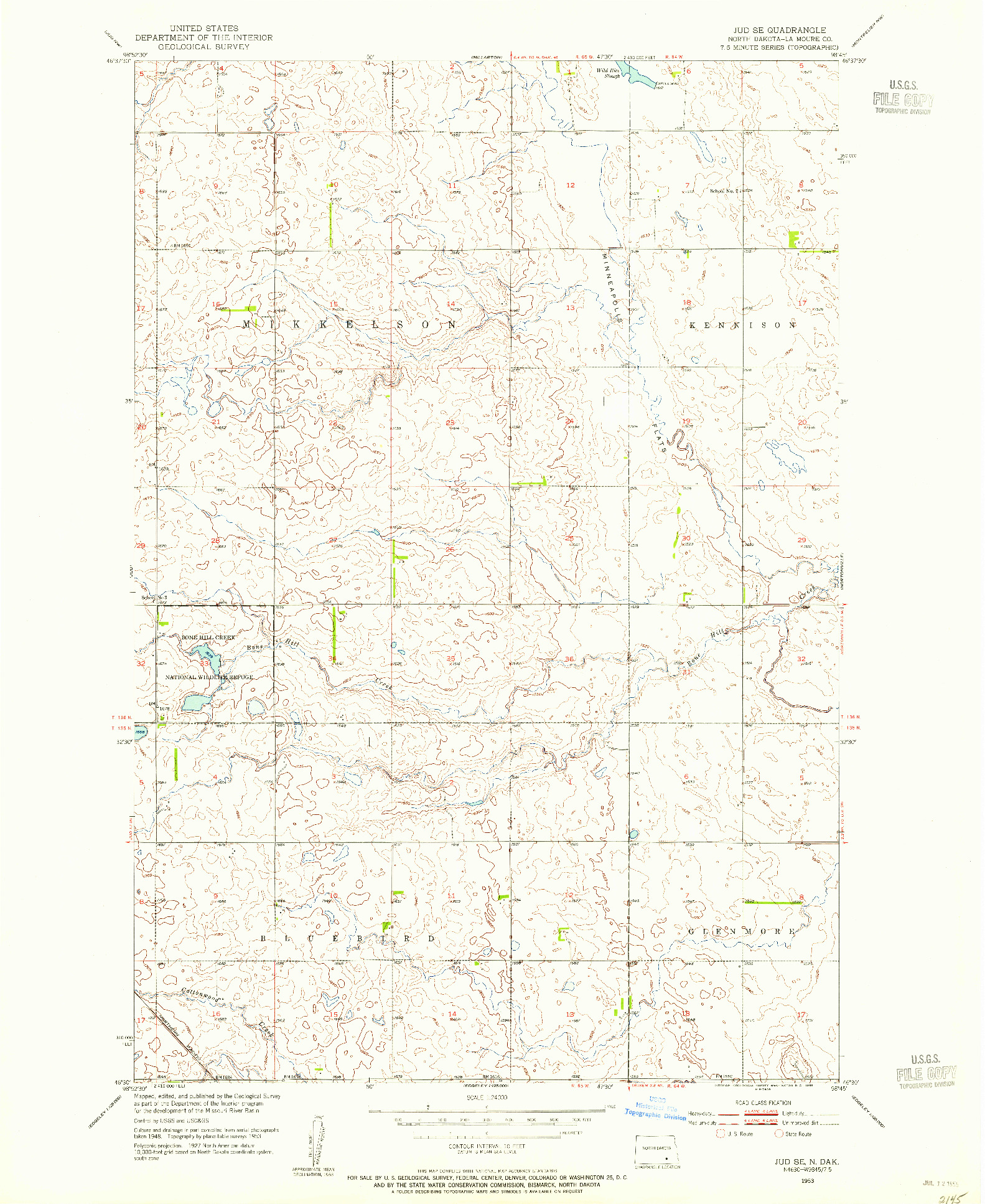 USGS 1:24000-SCALE QUADRANGLE FOR JUD SE, ND 1953