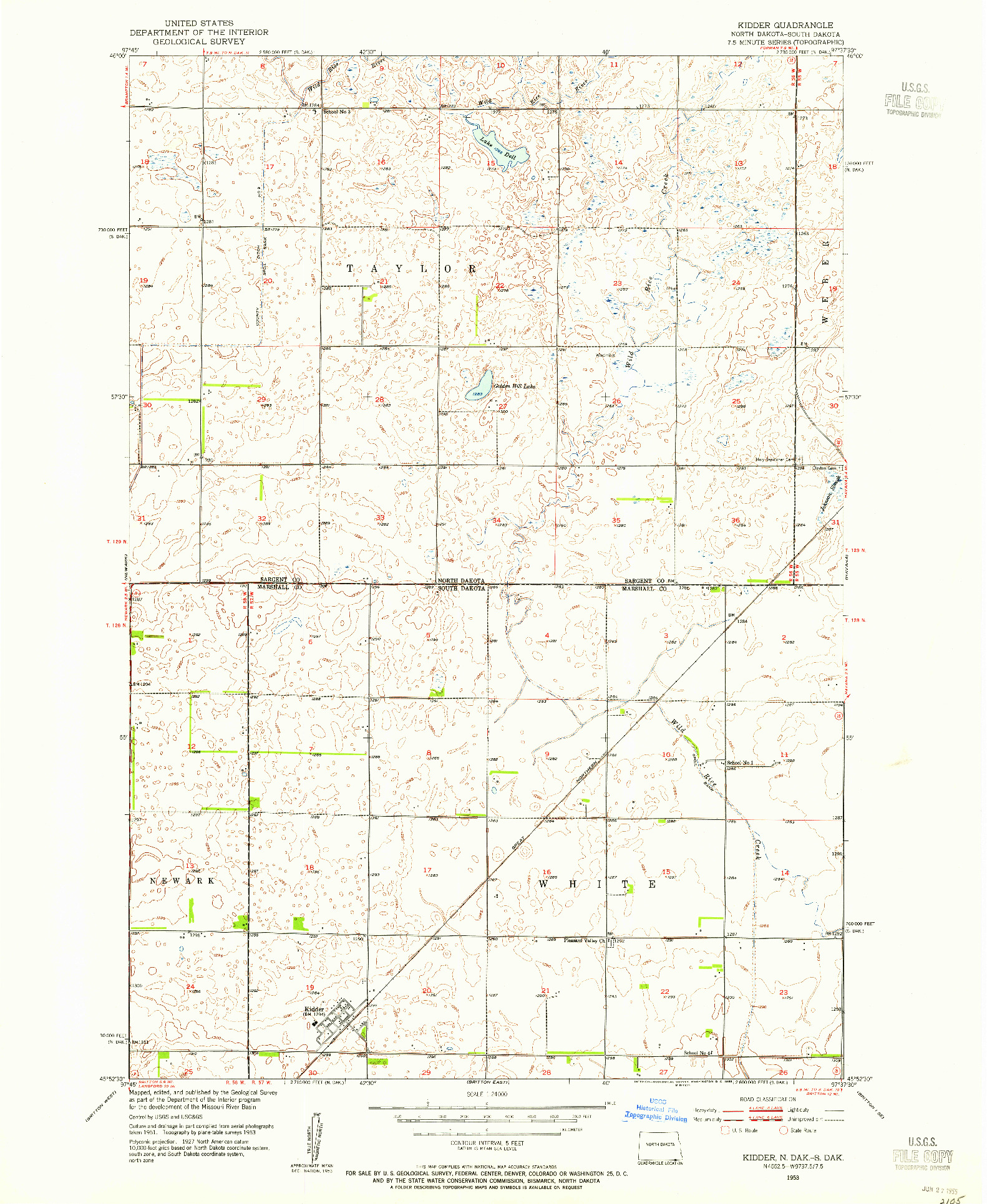 USGS 1:24000-SCALE QUADRANGLE FOR KIDDER, ND 1953