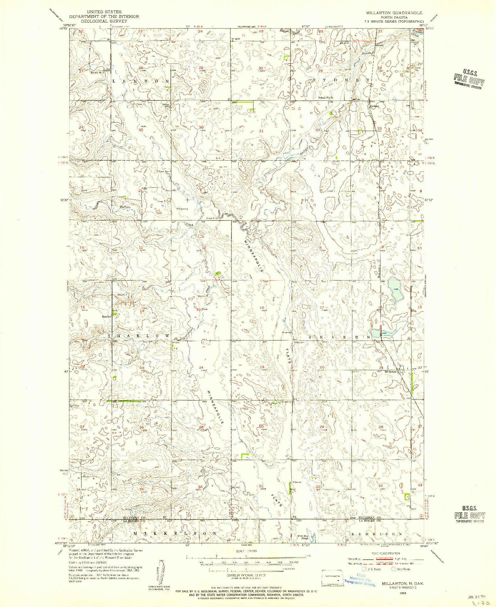 USGS 1:24000-SCALE QUADRANGLE FOR MILLARTON, ND 1953