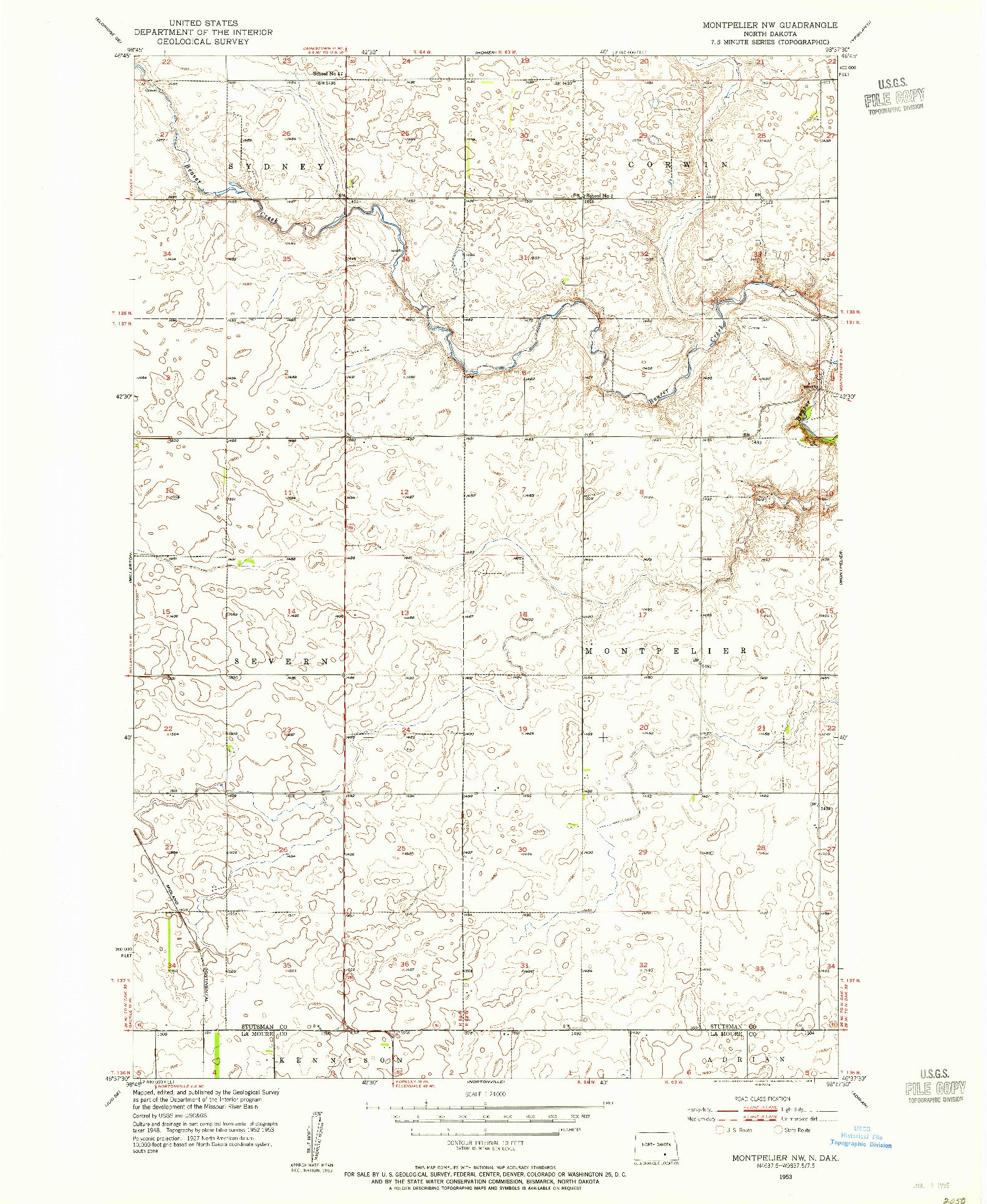 USGS 1:24000-SCALE QUADRANGLE FOR MONTPELIER NW, ND 1953
