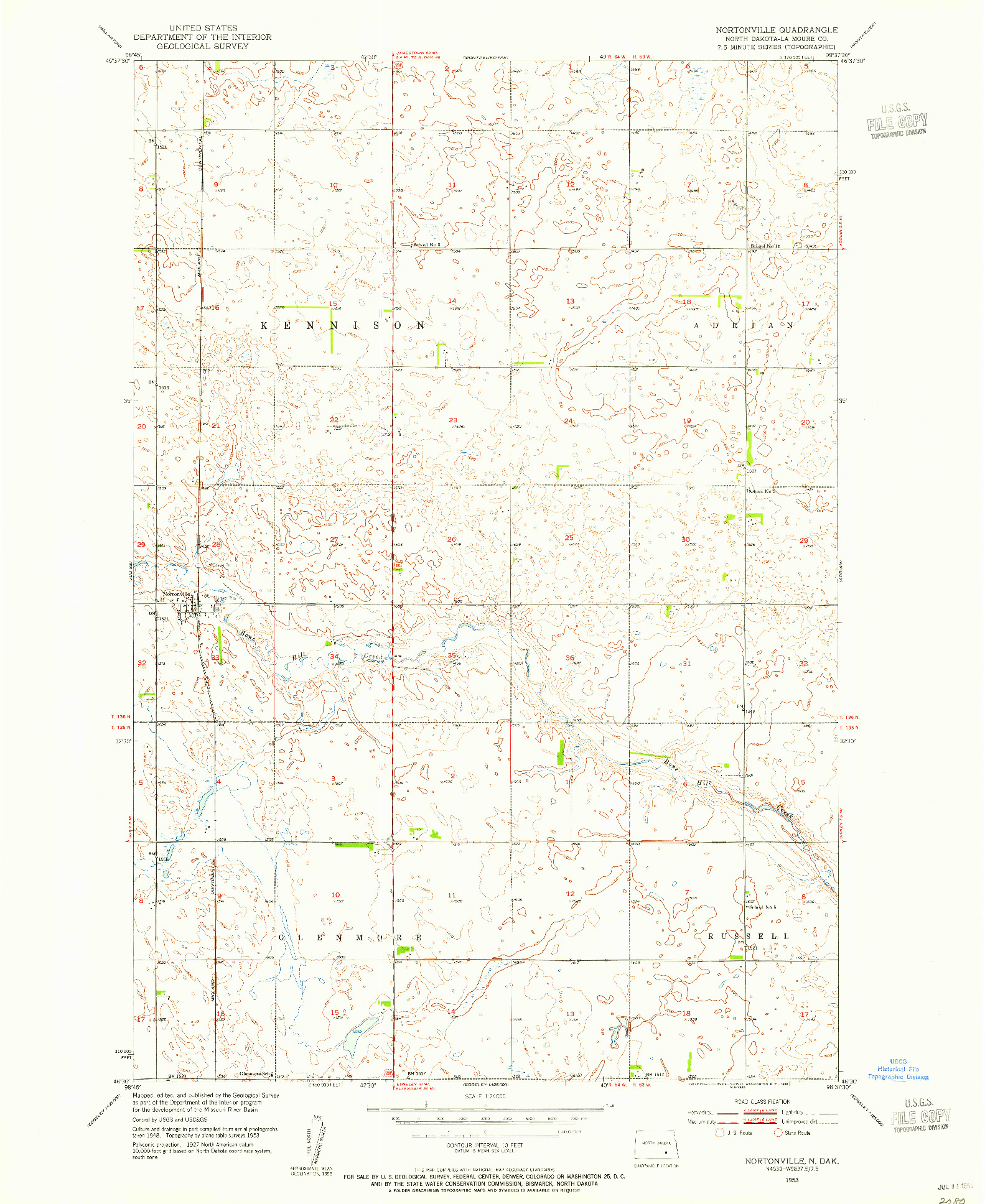 USGS 1:24000-SCALE QUADRANGLE FOR NORTONVILLE, ND 1953