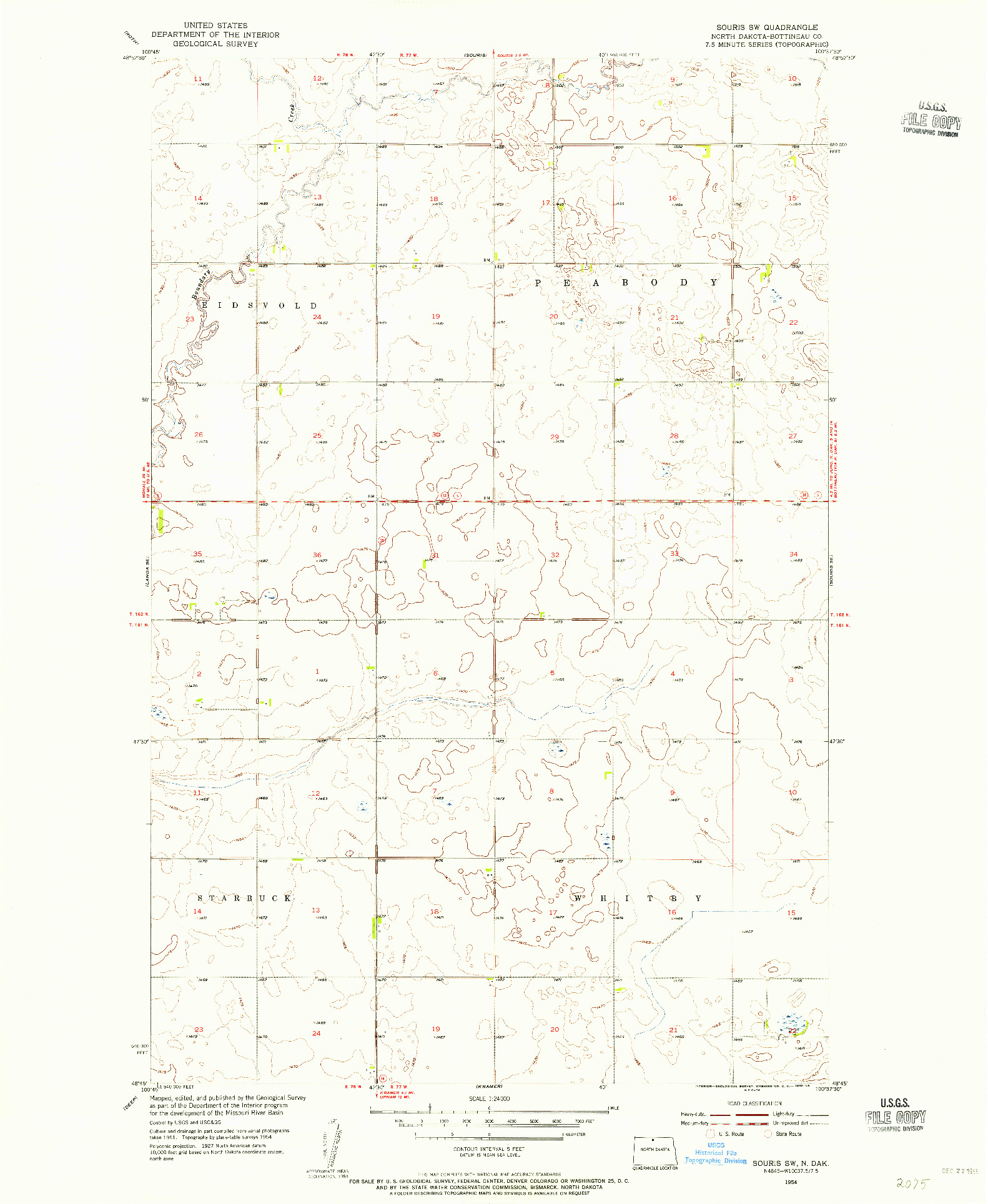 USGS 1:24000-SCALE QUADRANGLE FOR SOURIS SW, ND 1954