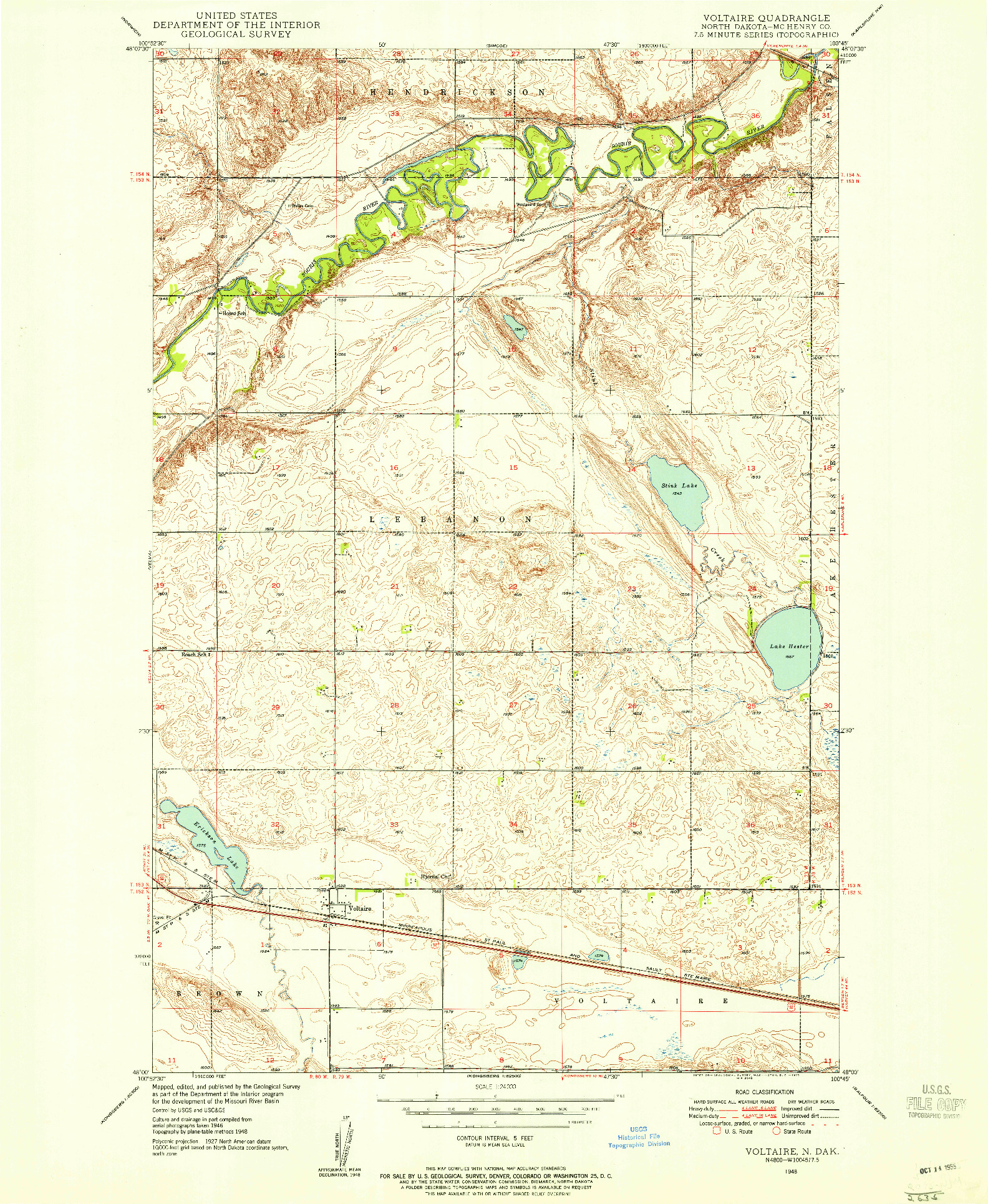 USGS 1:24000-SCALE QUADRANGLE FOR VOLTAIRE, ND 1948