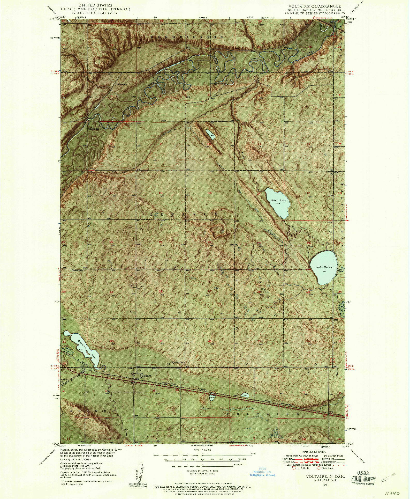 USGS 1:24000-SCALE QUADRANGLE FOR VOLTAIRE, ND 1948