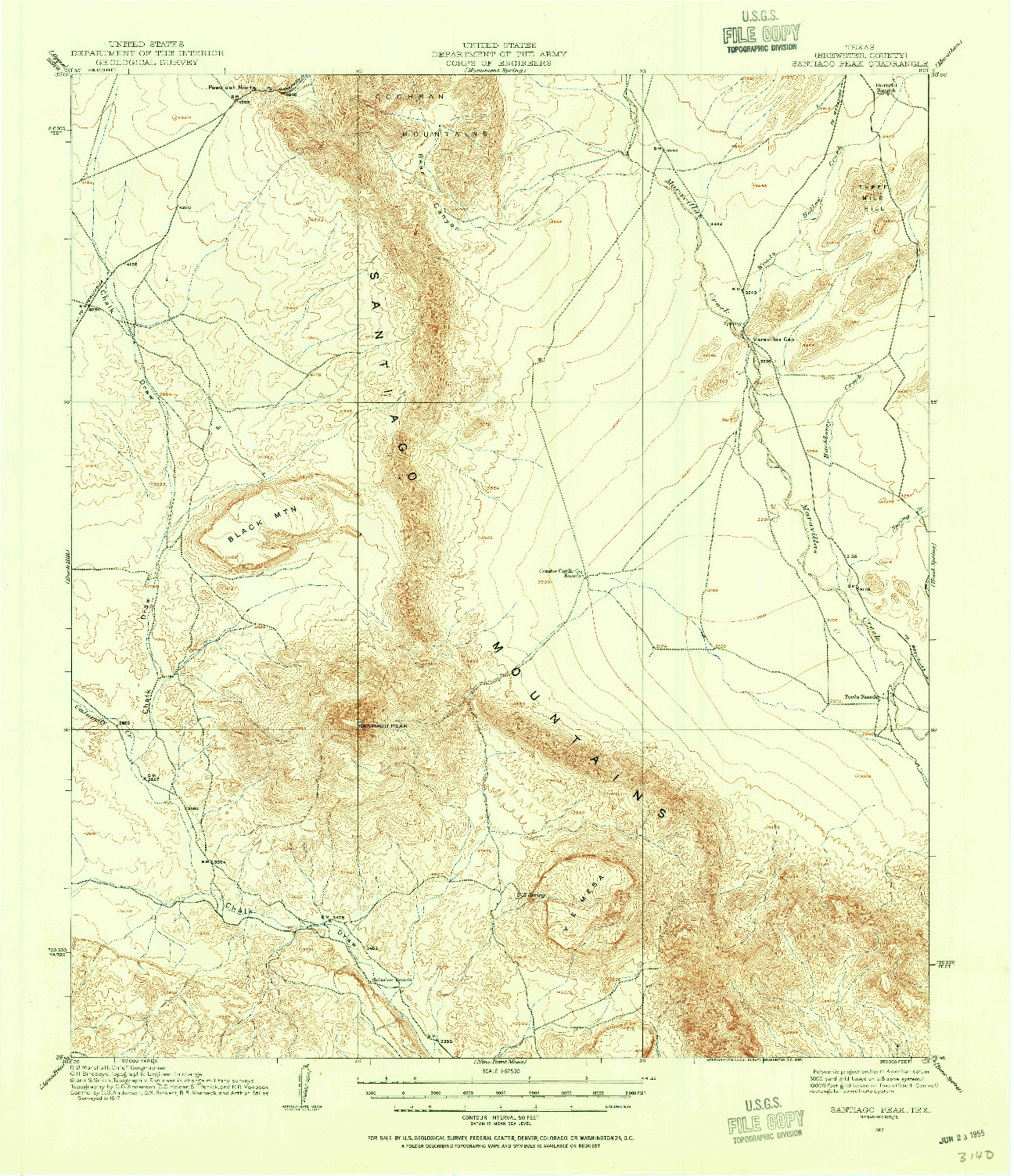 USGS 1:62500-SCALE QUADRANGLE FOR SANTIAGO PEAK, TX 1917