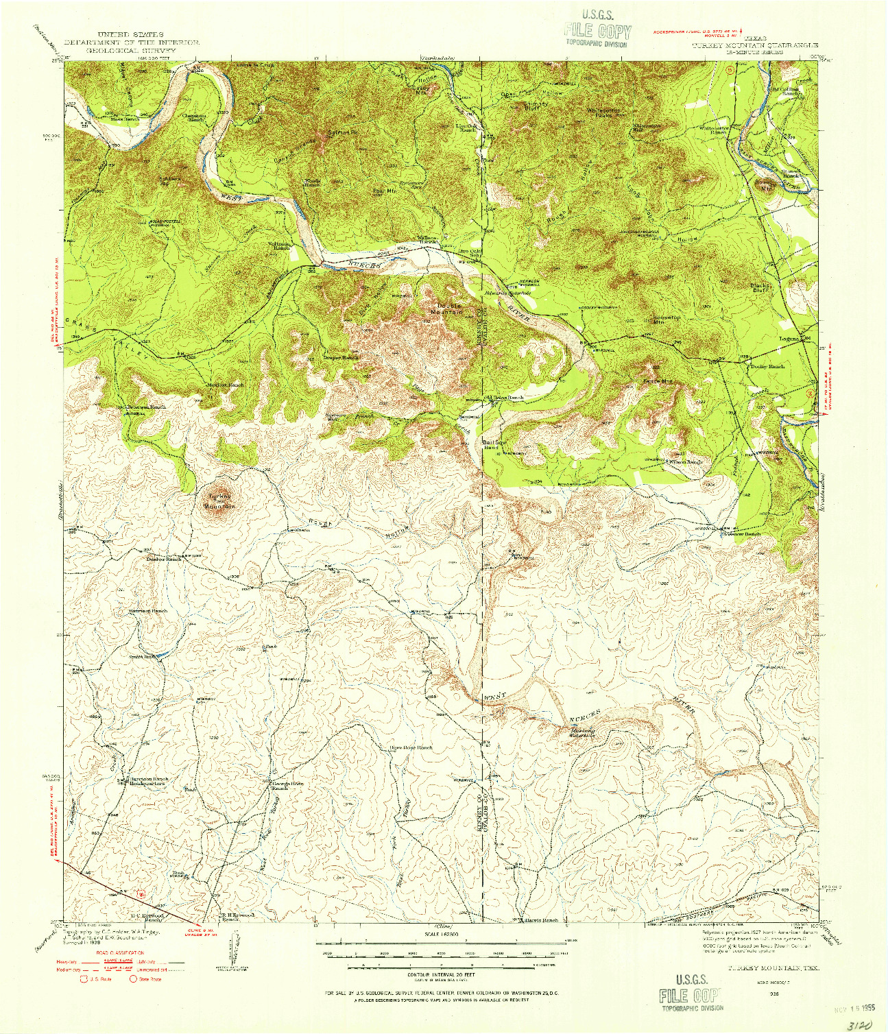 USGS 1:62500-SCALE QUADRANGLE FOR TURKEY MOUNTAIN, TX 1938