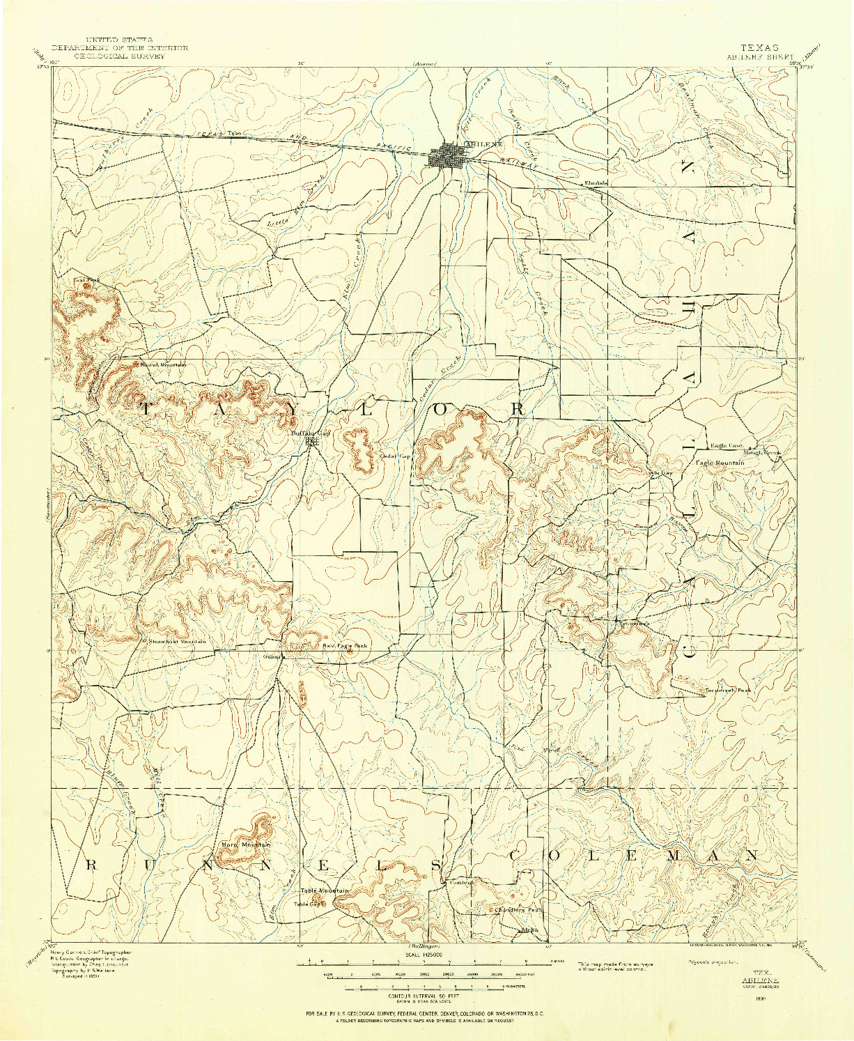USGS 1:125000-SCALE QUADRANGLE FOR ABILENE, TX 1890