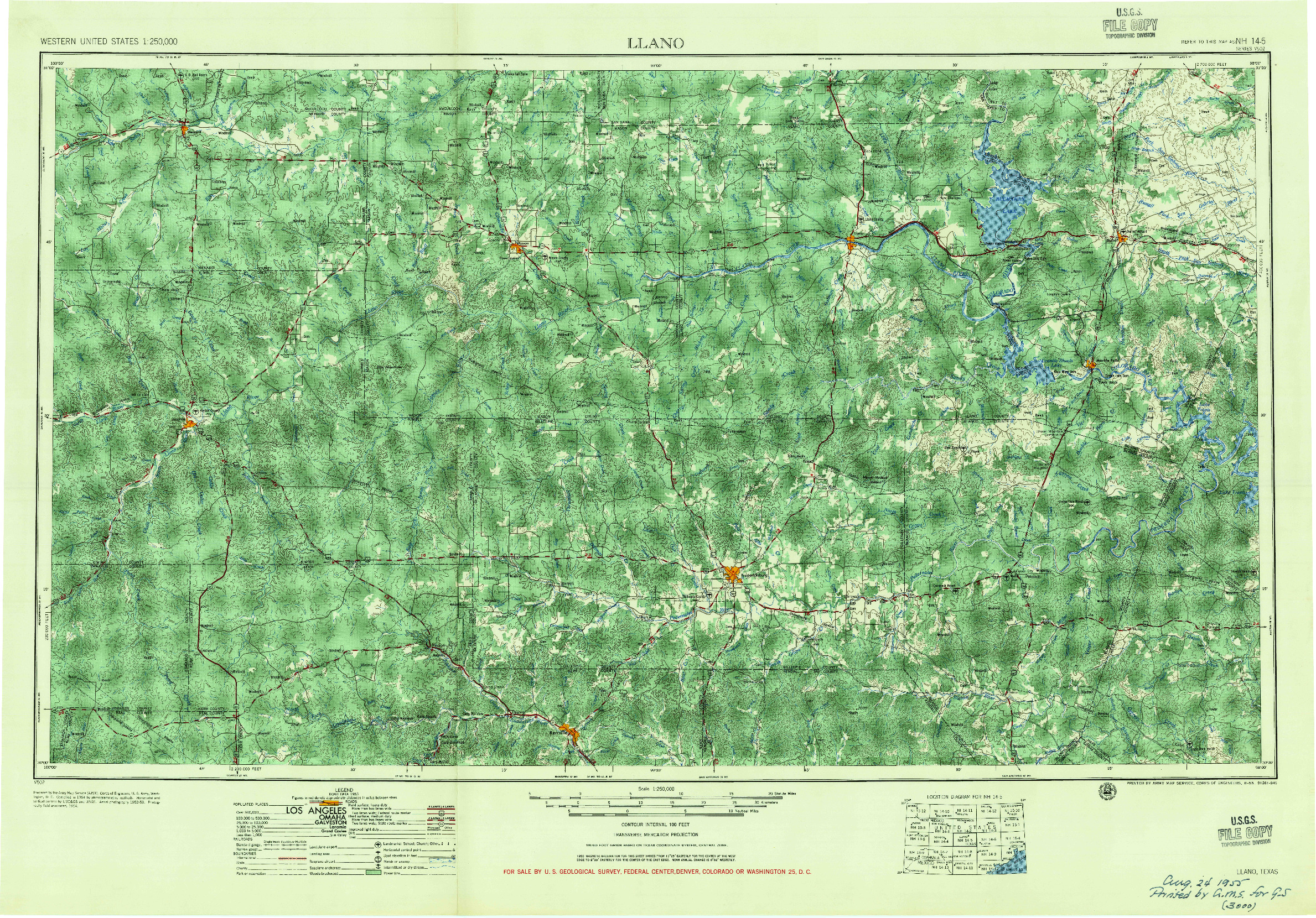 USGS 1:250000-SCALE QUADRANGLE FOR LLANO, TX 1955