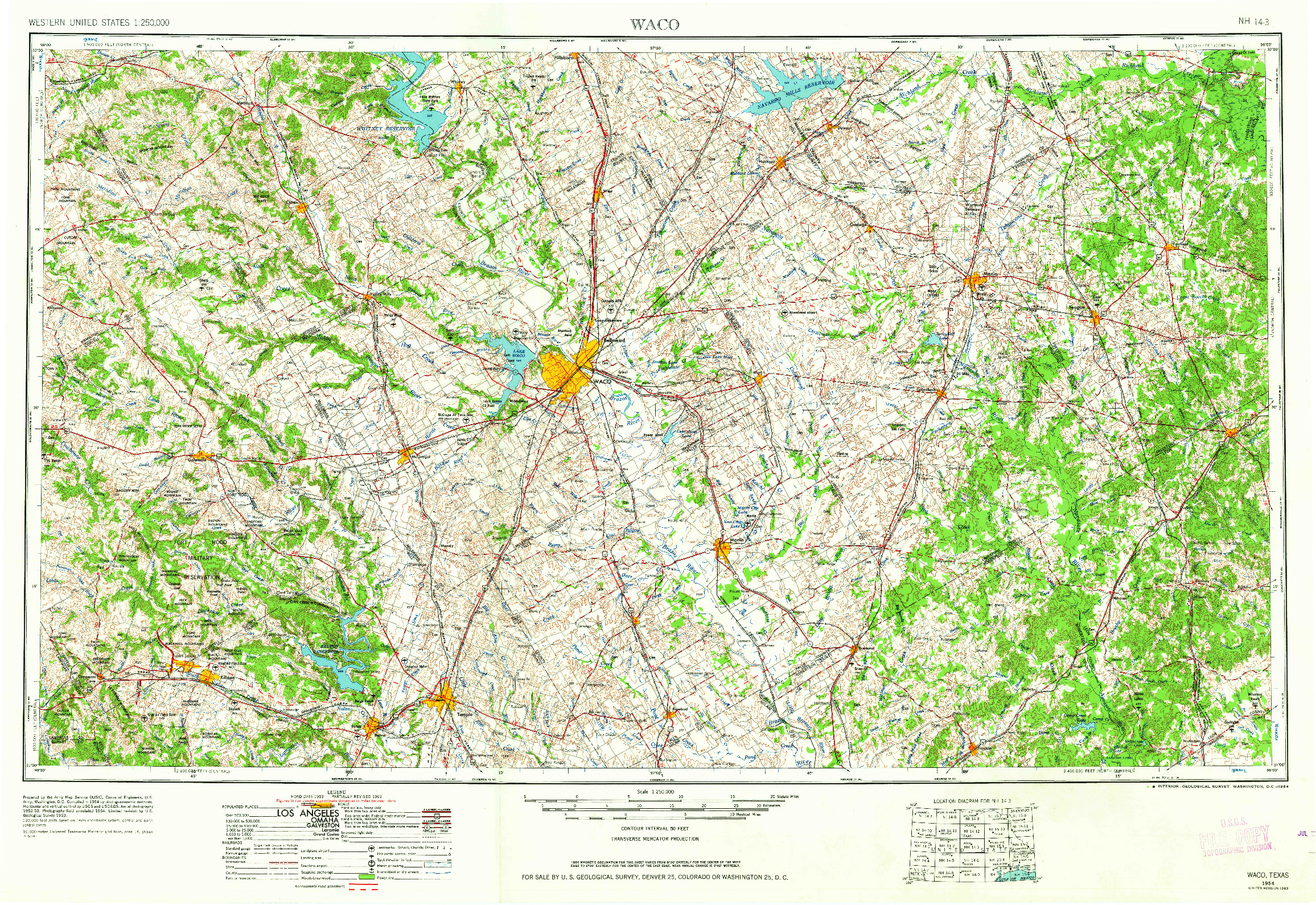 USGS 1:250000-SCALE QUADRANGLE FOR WACO, TX 1955