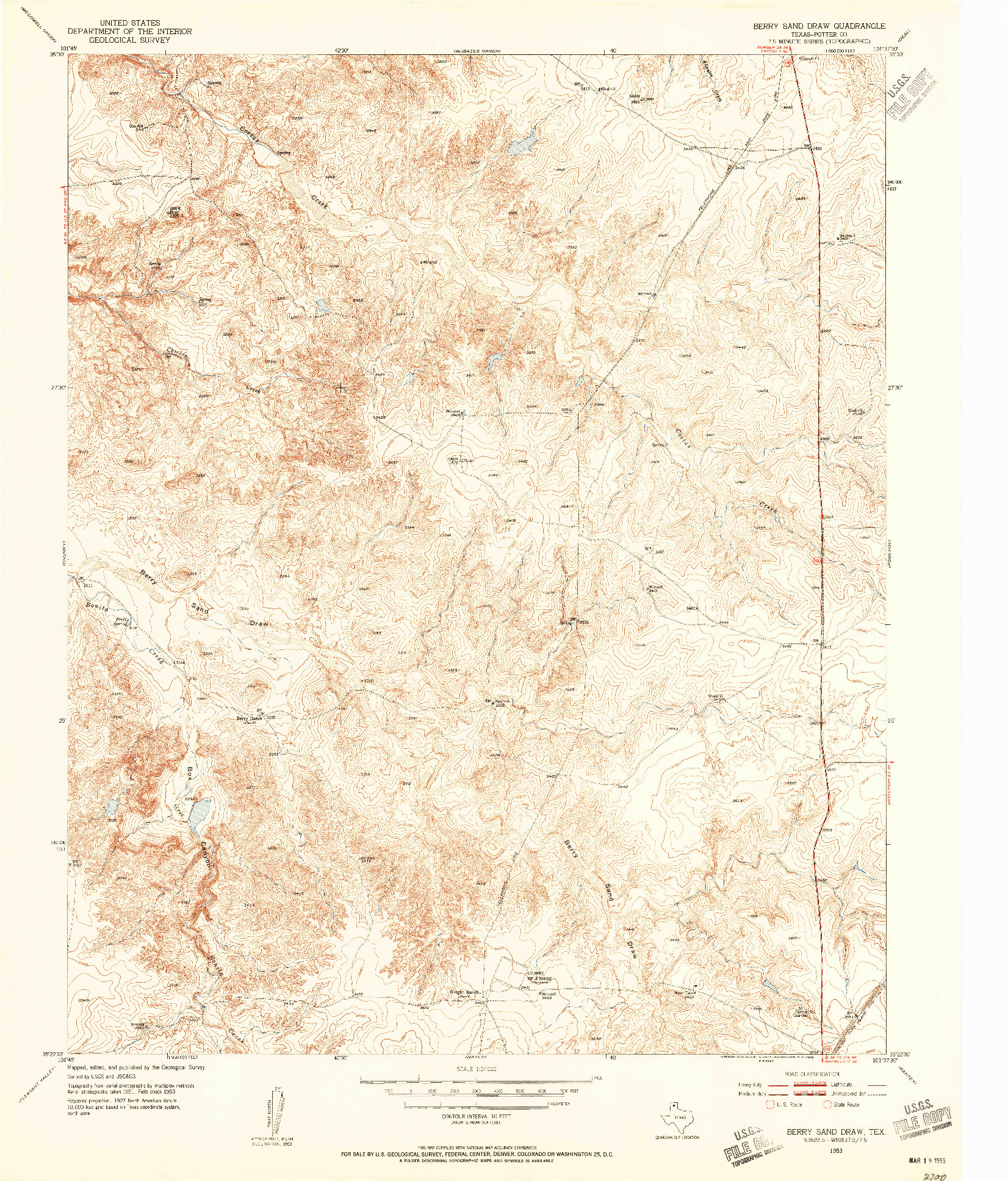 USGS 1:24000-SCALE QUADRANGLE FOR BERRY SAND DRAW, TX 1953