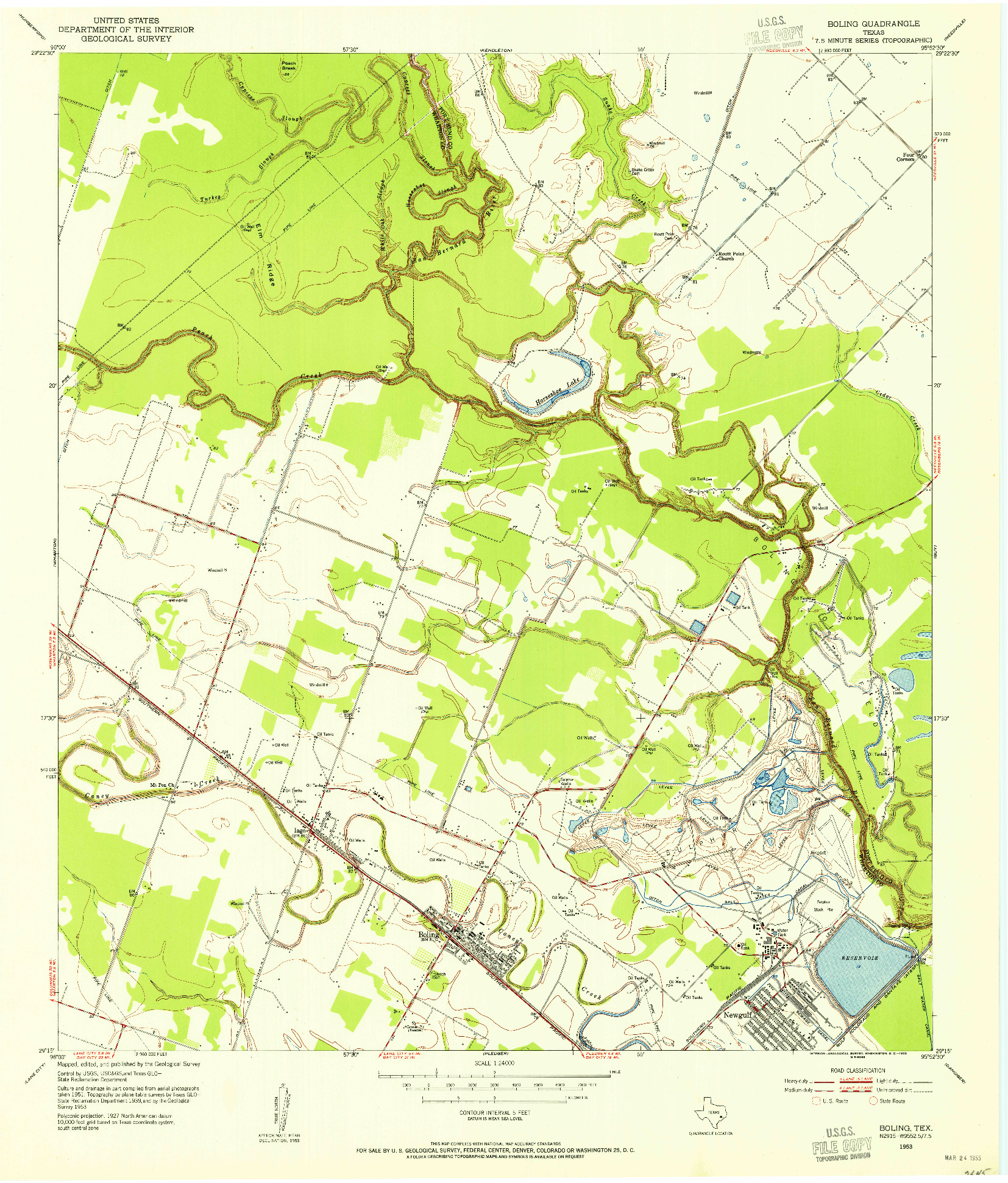 USGS 1:24000-SCALE QUADRANGLE FOR BOLING, TX 1953