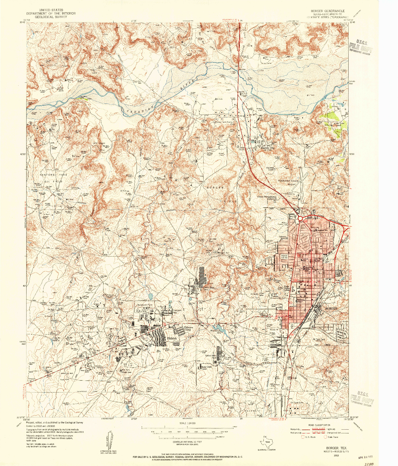 USGS 1:24000-SCALE QUADRANGLE FOR BORGER, TX 1953