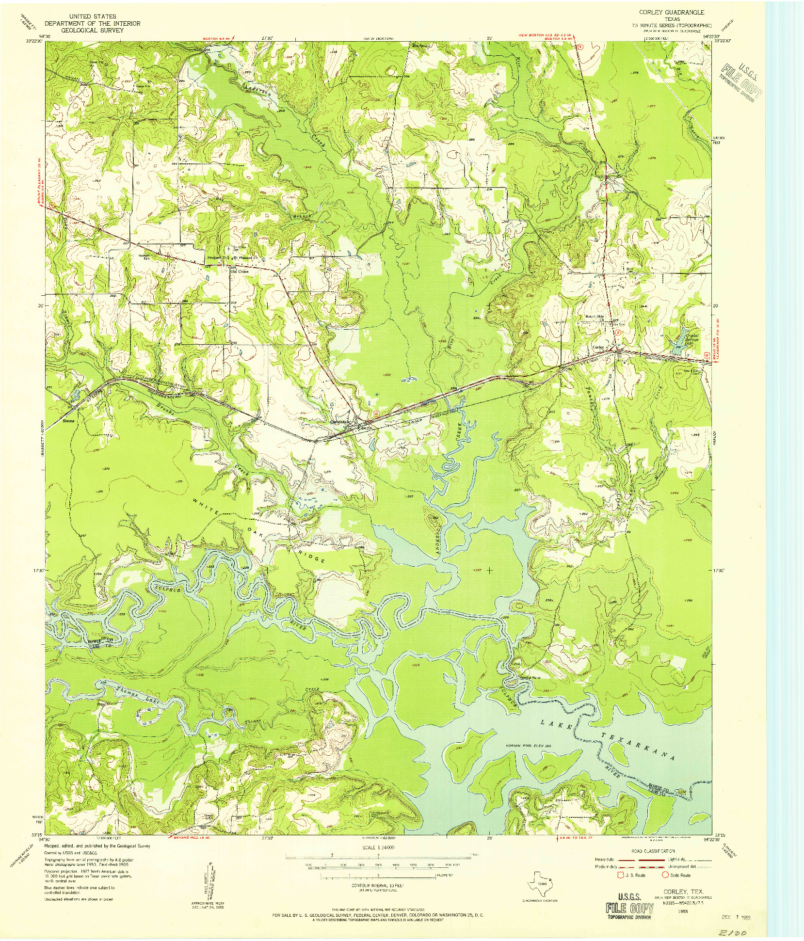 USGS 1:24000-SCALE QUADRANGLE FOR CORLEY, TX 1955