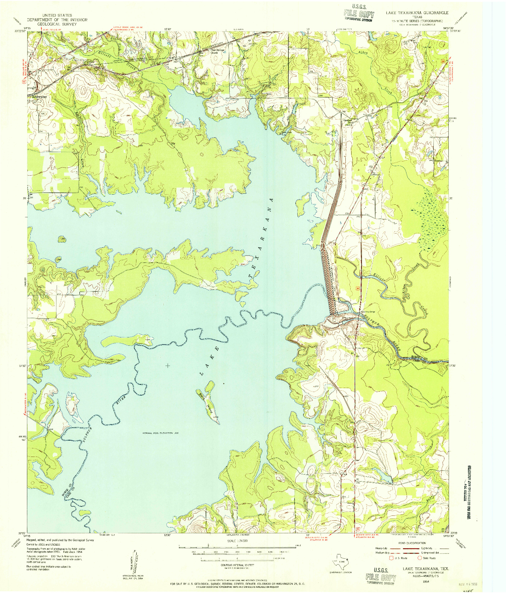USGS 1:24000-SCALE QUADRANGLE FOR LAKE TEXARKANA, TX 1954