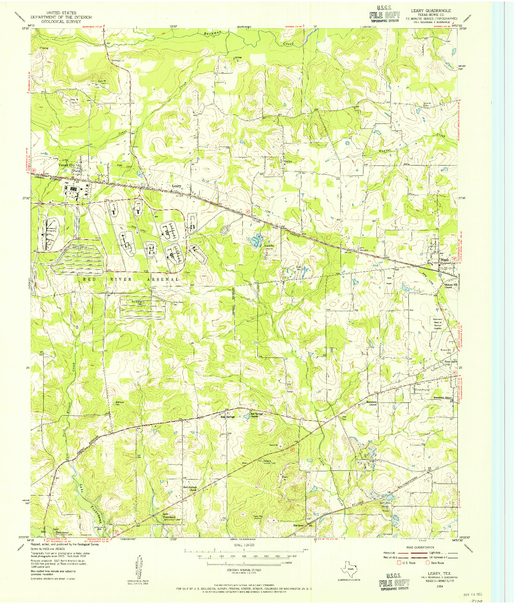 USGS 1:24000-SCALE QUADRANGLE FOR LEARY, TX 1954