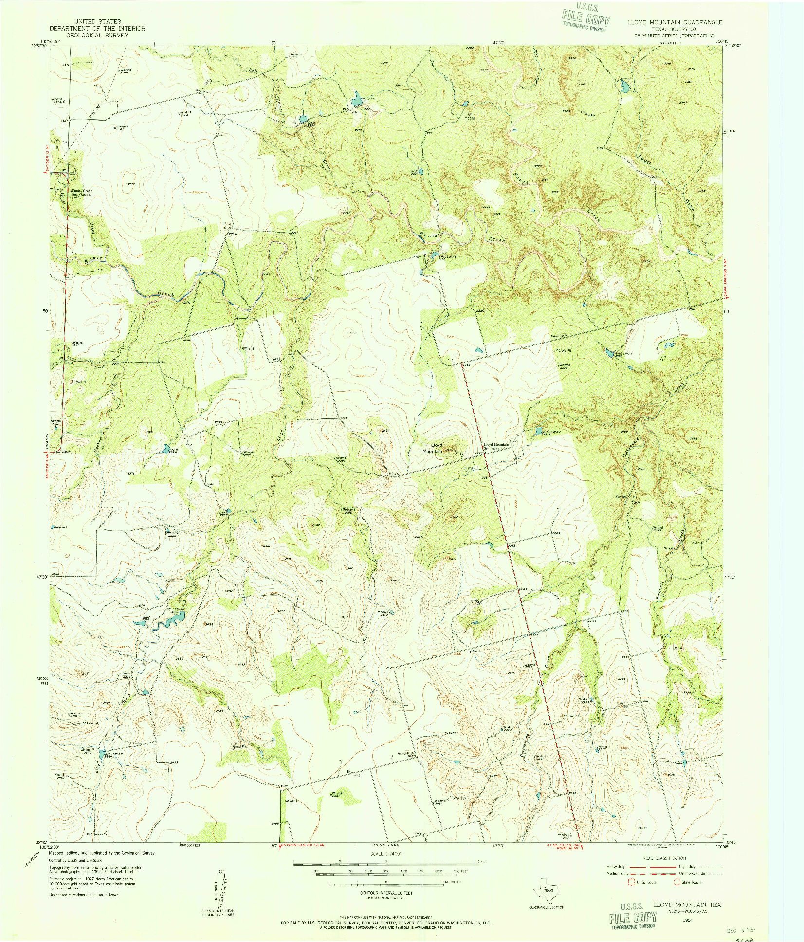 USGS 1:24000-SCALE QUADRANGLE FOR LLOYD MOUNTAIN, TX 1954