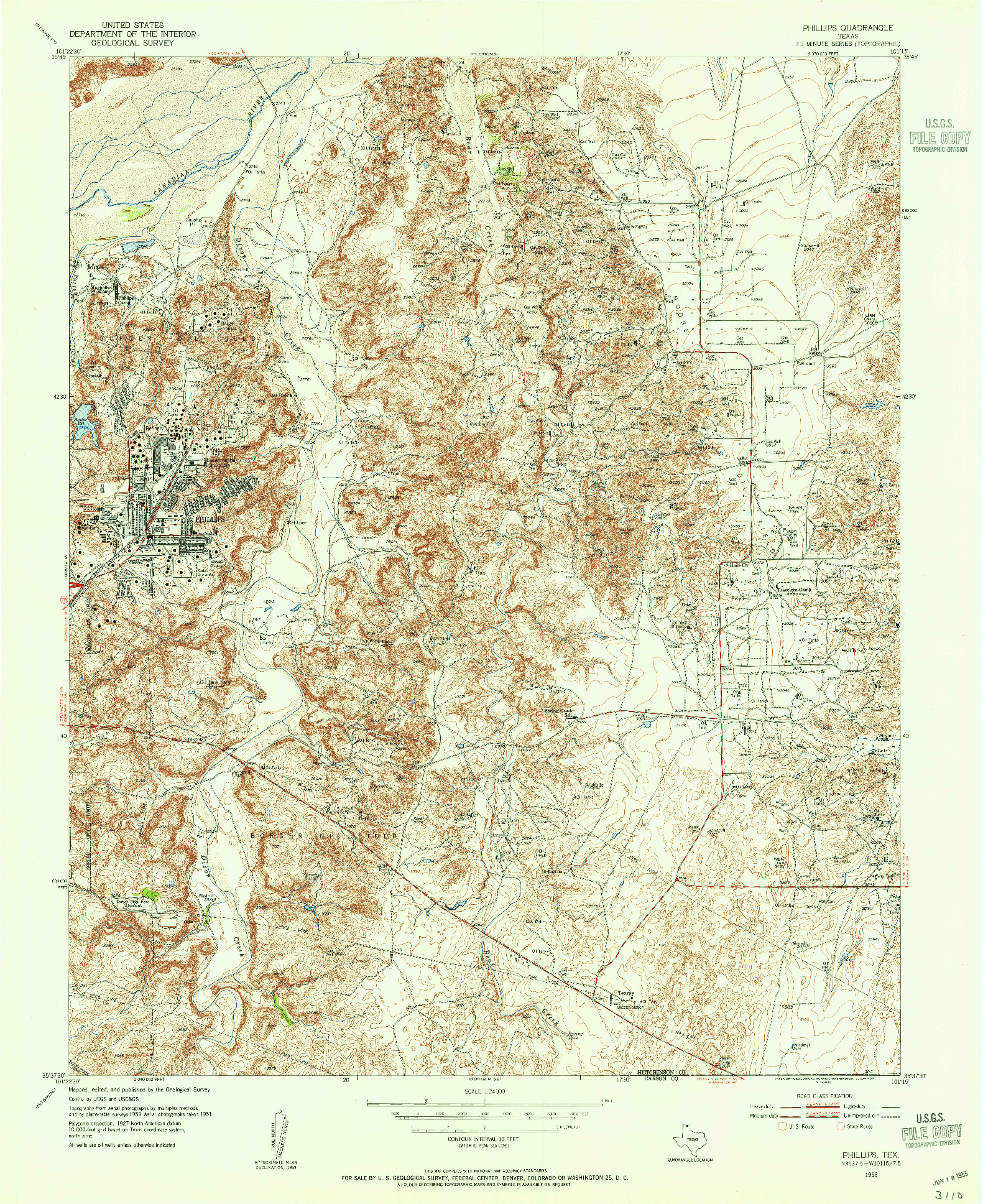 USGS 1:24000-SCALE QUADRANGLE FOR PHILLIPS, TX 1953