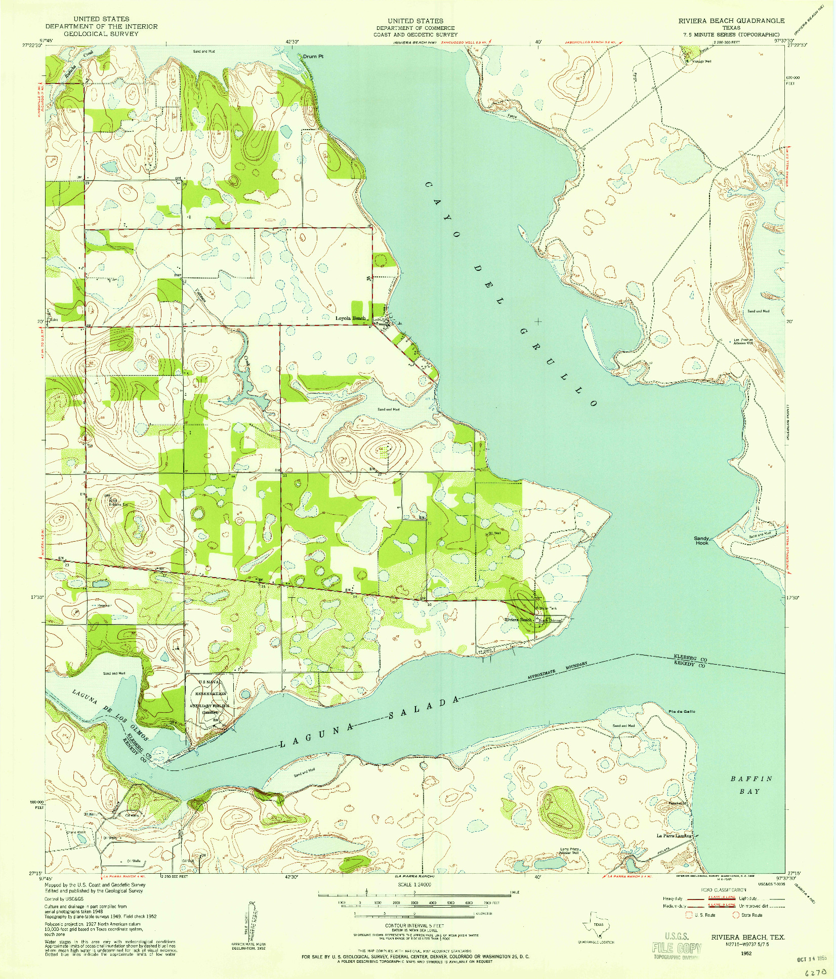 USGS 1:24000-SCALE QUADRANGLE FOR RIVIERA BEACH, TX 1952