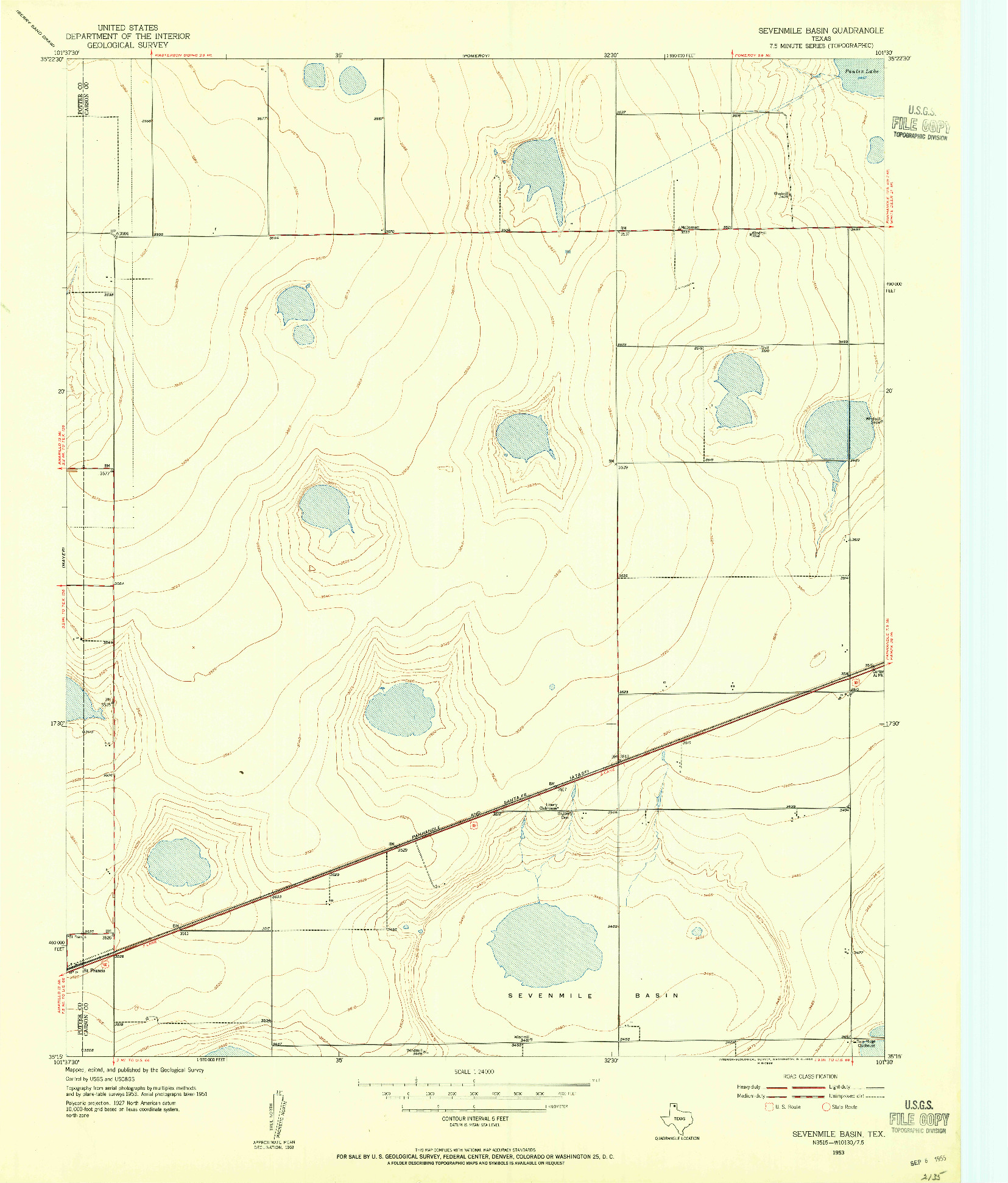 USGS 1:24000-SCALE QUADRANGLE FOR SEVENMILE BASIN, TX 1953