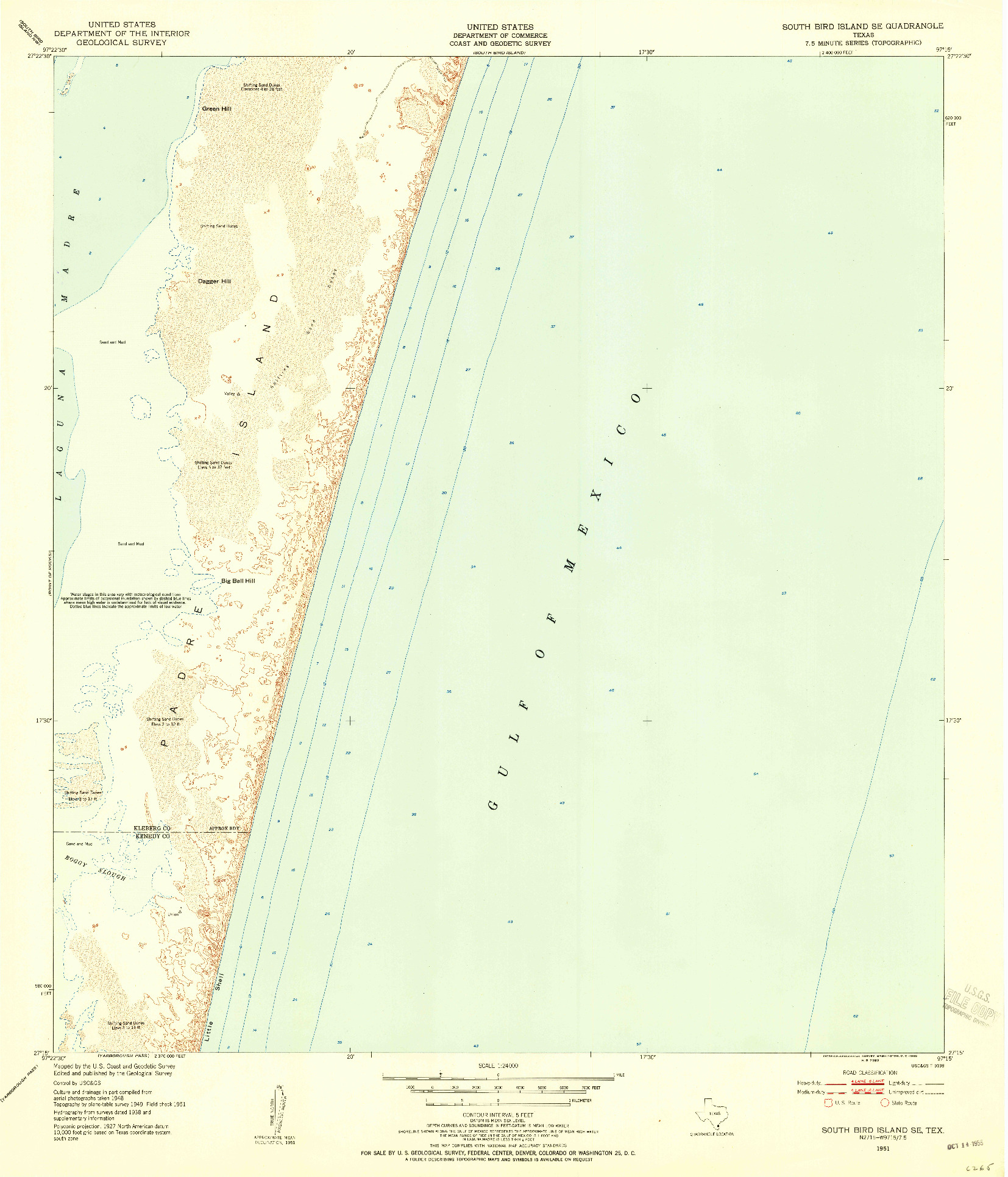 USGS 1:24000-SCALE QUADRANGLE FOR SOUTH BIRD ISLAND SE, TX 1951